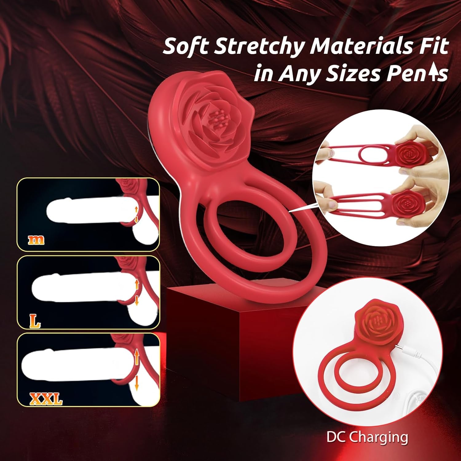 PetalGrip Rose Cock Ring Clit Stimulator 7 Modes Silicone - SinfulX - Personal Care > Sexual Wellness > Couples Cock Ring