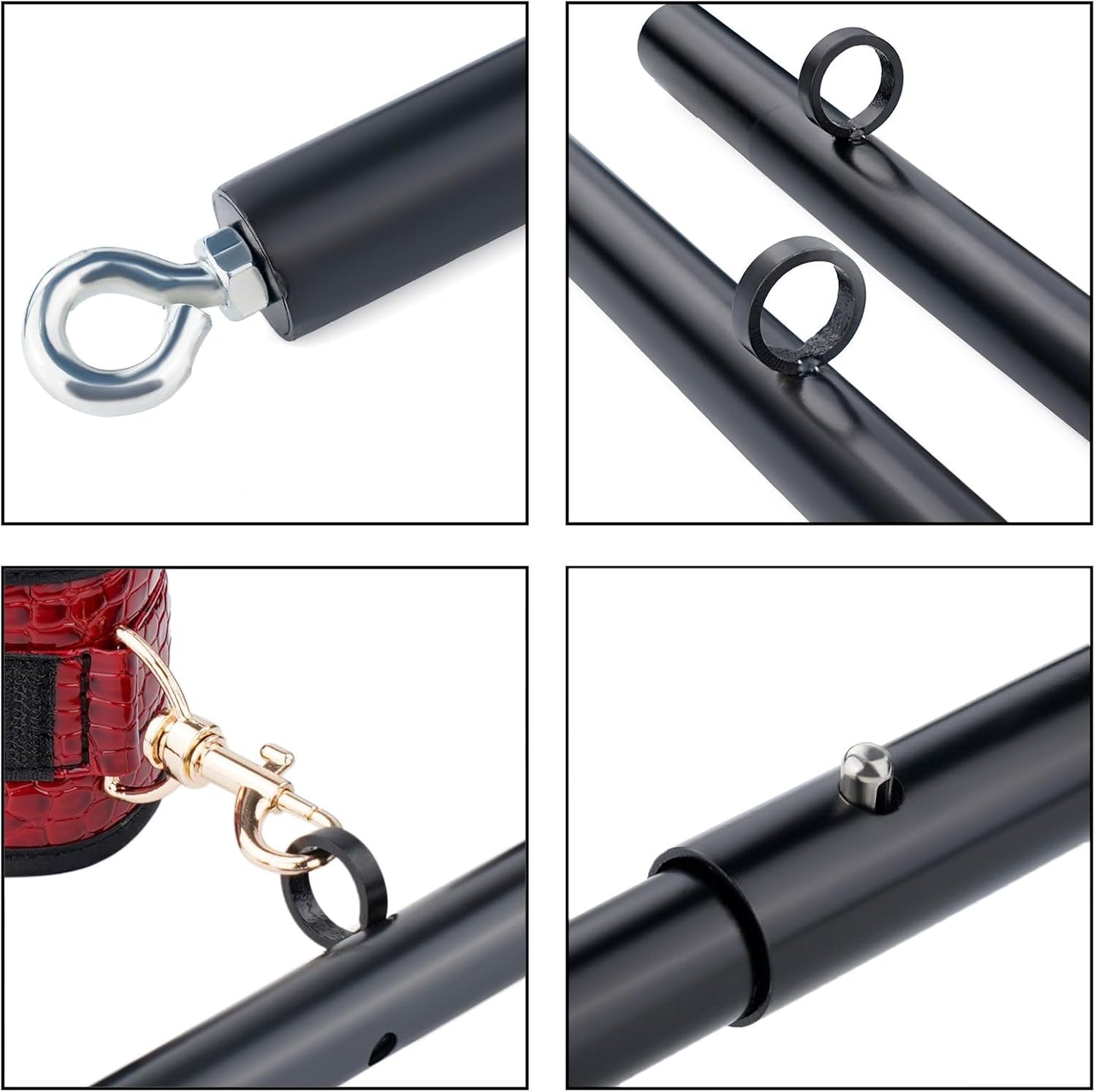 Spreader Bar Heavy Duty Stainless Steel Expandable Bar Home Gym with 4Pcs Furry Crocodile Red Adjustable Strap,Sports Aid Training Pilates Aid Kit,Indoor Yoga Set - SinfulX - 