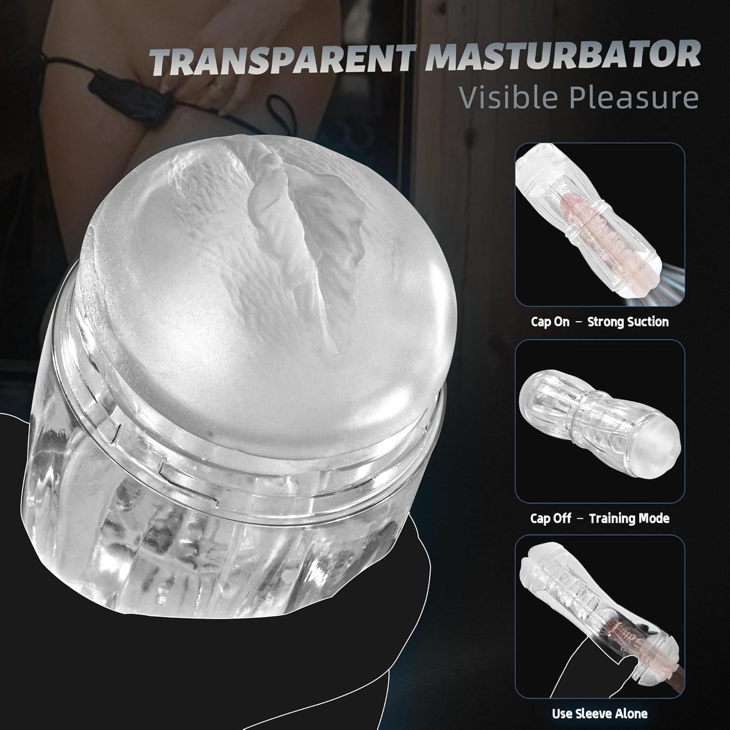 Clear Male Masturbator Sex Toys for Men, Dual Entry Pocket Pussy with 3D Texture Oral & Vagina, Manual Sucking Stroker Blowjob Toy for Penis Training, Adult Toy for Men Masturbation - SinfulX - 