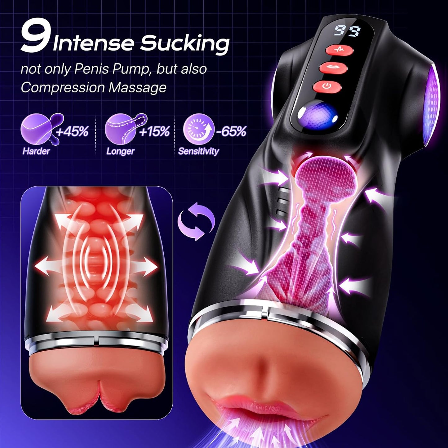 Mens Sex Toy Adult Toys - 3 Sleeves Sets AI Sync APP Male Masturbator Sex Toys for Men with 9 Sucking & 9 Vibrating, Pocket Pussy Penis Pump, Colorful Lighting Stroker Erotic Massage Kits - SinfulX - 