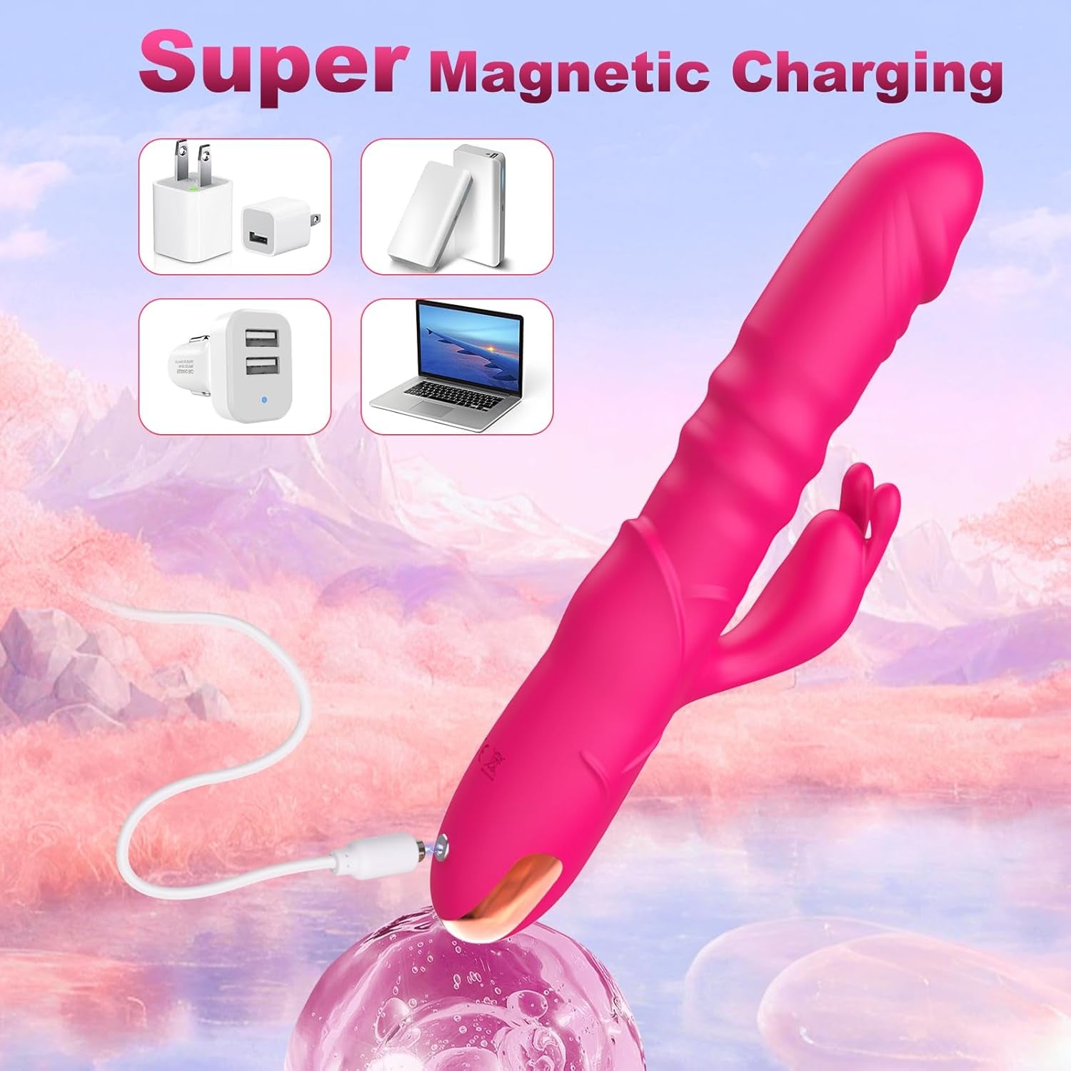 BlushAura Rose Thrusting Rabbit Vibrator 3 Thrust 10 Modes - SinfulX - 