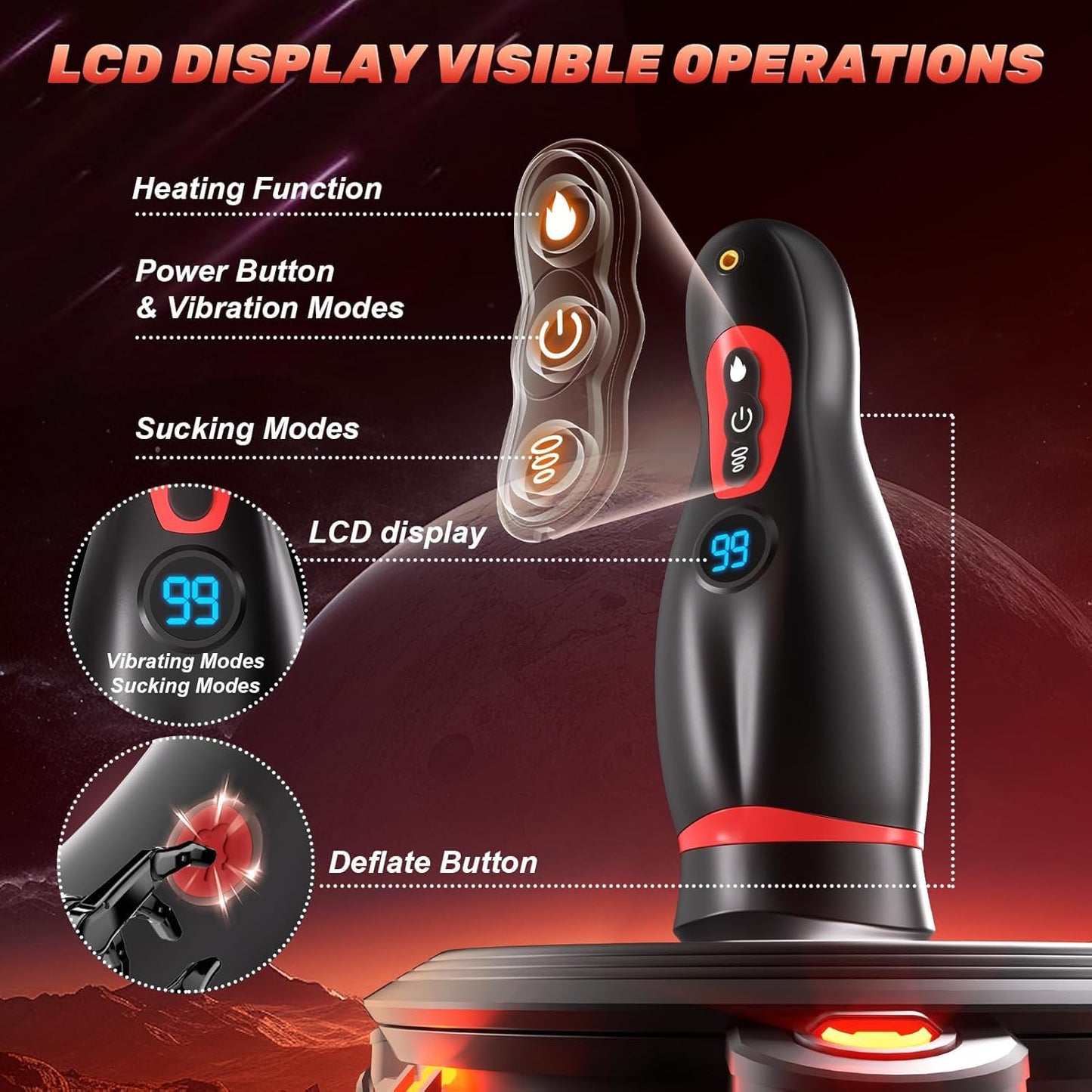 Male Masturbator Mens Sex Toys - Phone Holder Penis Pump Male Sex Toys with 9 Sucking & 9 Vibrating with APP Control, Heating Adult Toys Blowjob Machine, LCD Display Stroker Vibrator Sex Toys for Men