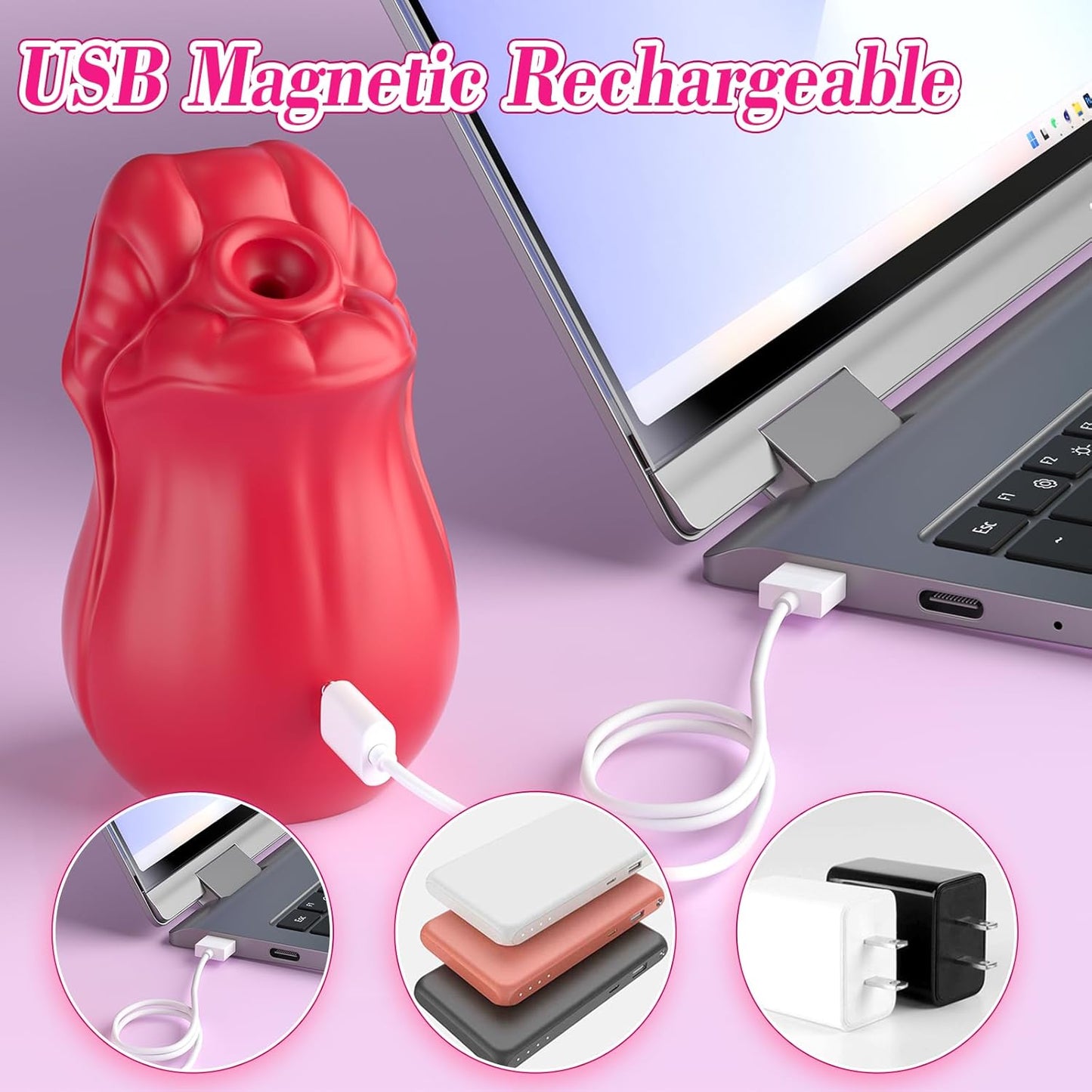 Clitoral Sucking Vibrator Rose Toy - Nipple Pussy Clit Sucker Mouth Oral Vibrators with 9 Suction & 6 Vibrating Modes, Clitoris Stimulator Suction Vibrator Women Sex Toy for Female Couple Pleasure - SinfulX - 
