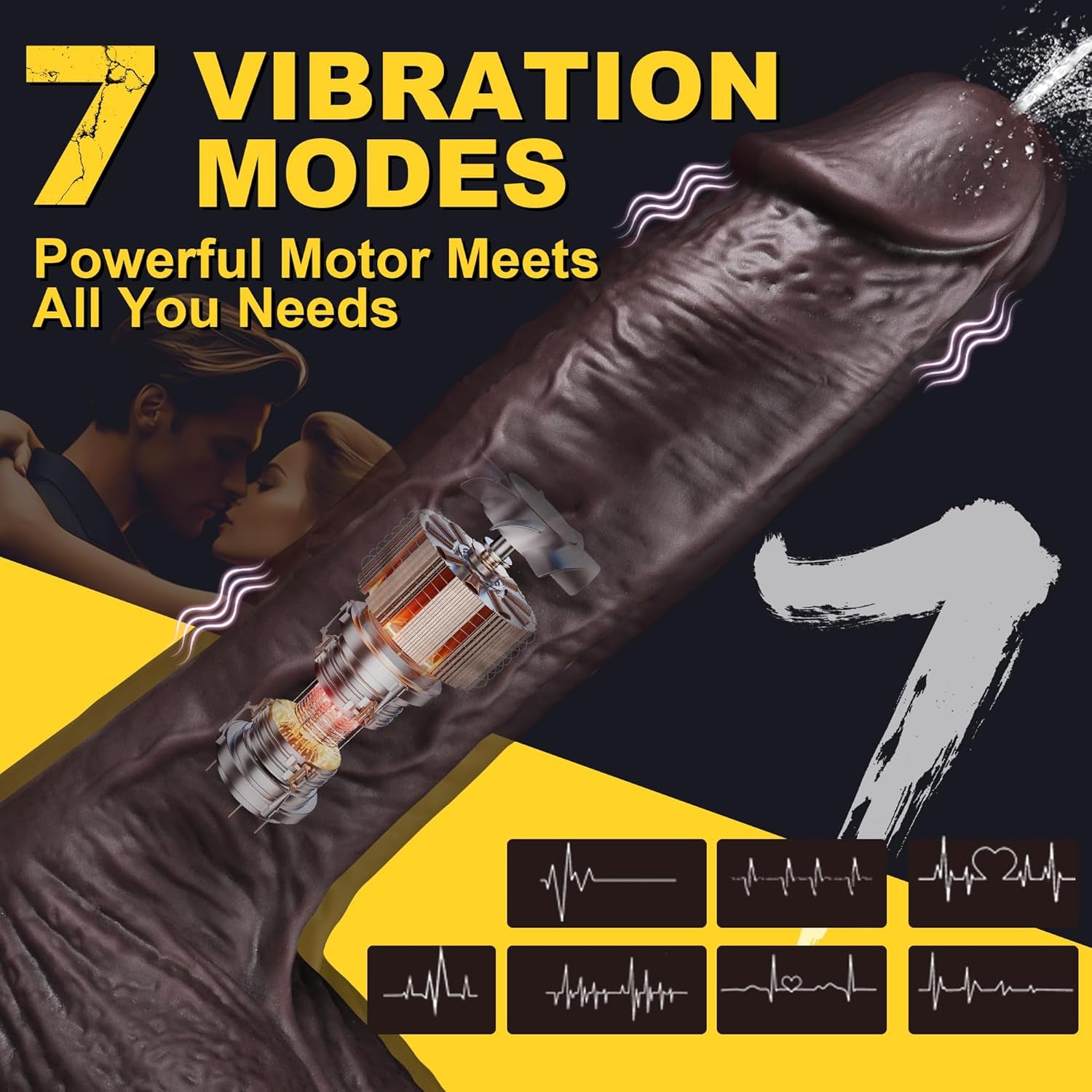 8.46" Black Squirting Dildo Realistic Ejaculating Toy, Silicone Real Skin Ejaculating Dildo with 7 Vib Modes, Curved Electric Penis for G - Spot Anal Play, Vibromassage Devices for Women Men - SinfulX - 