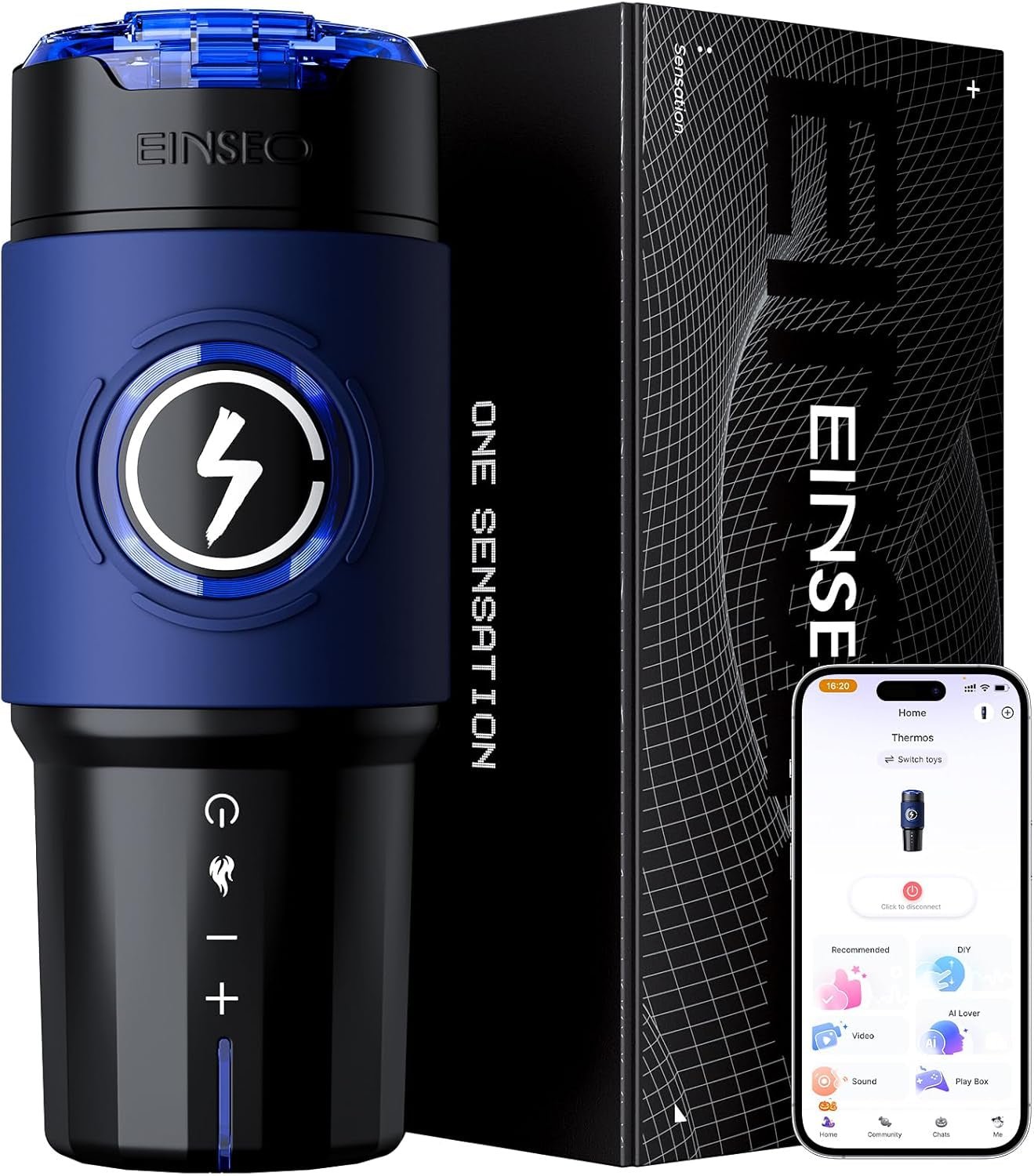 Male Masturbator Sex Toys for Men - AI & APP Control Thrusting Male Stroker with 360° Heating, 5 - Speed Smooth Motion Adult Men Sex Toy, Silent Brushless Motor, Pocket Pussy Sleeve & Phone Mount - SinfulX - 