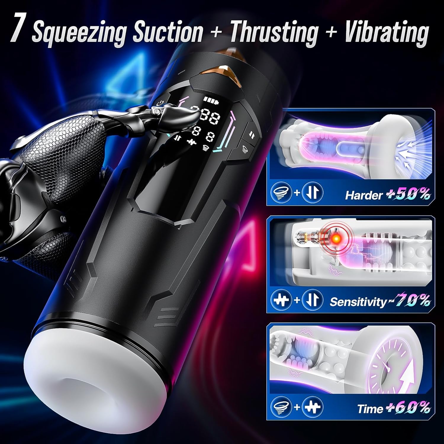 Sex Toys for Men Male Masturbator - AI APP Pocket Pussy Mens Sex Toy with 8 Sucking & Thrusting & Vibrating, Adult Toys Penis Pump Male Stroker, Sex Machine LCD Display & Suction Base - SinfulX - 
