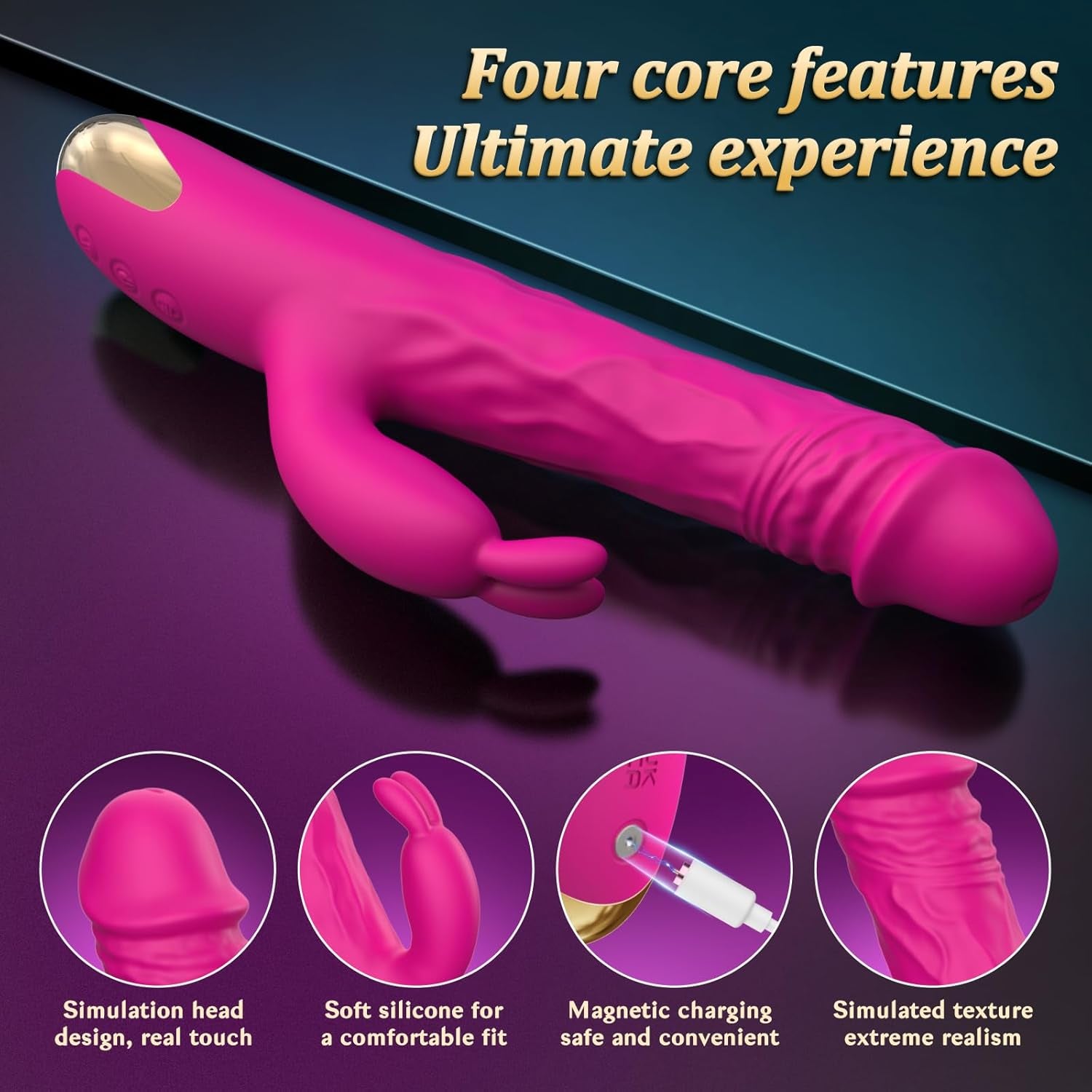 Sex Toys Thrusting Vibrator for Women, Adult Rabbit Thrusting G Spot Dildo with Vibrating Ears, Vibrators Silicone Realistic Vibradores, 3 in 1Vibrators with 5 Thrusting 10 Vibrations Modes (Pink)