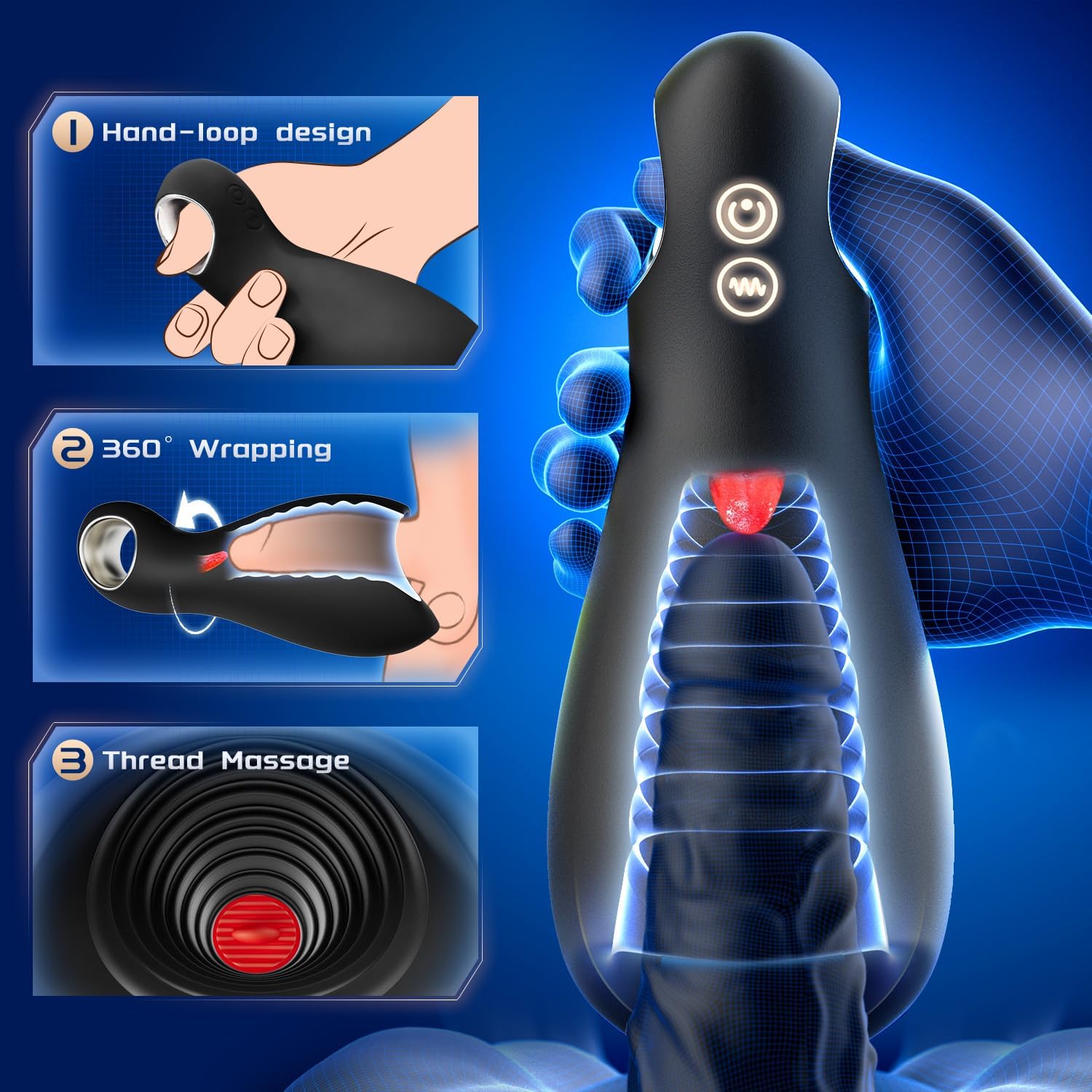 StormGrip 3 - in - 1 Penis Trainer with Tongue Licker & Vibrating Stroker - SinfulX