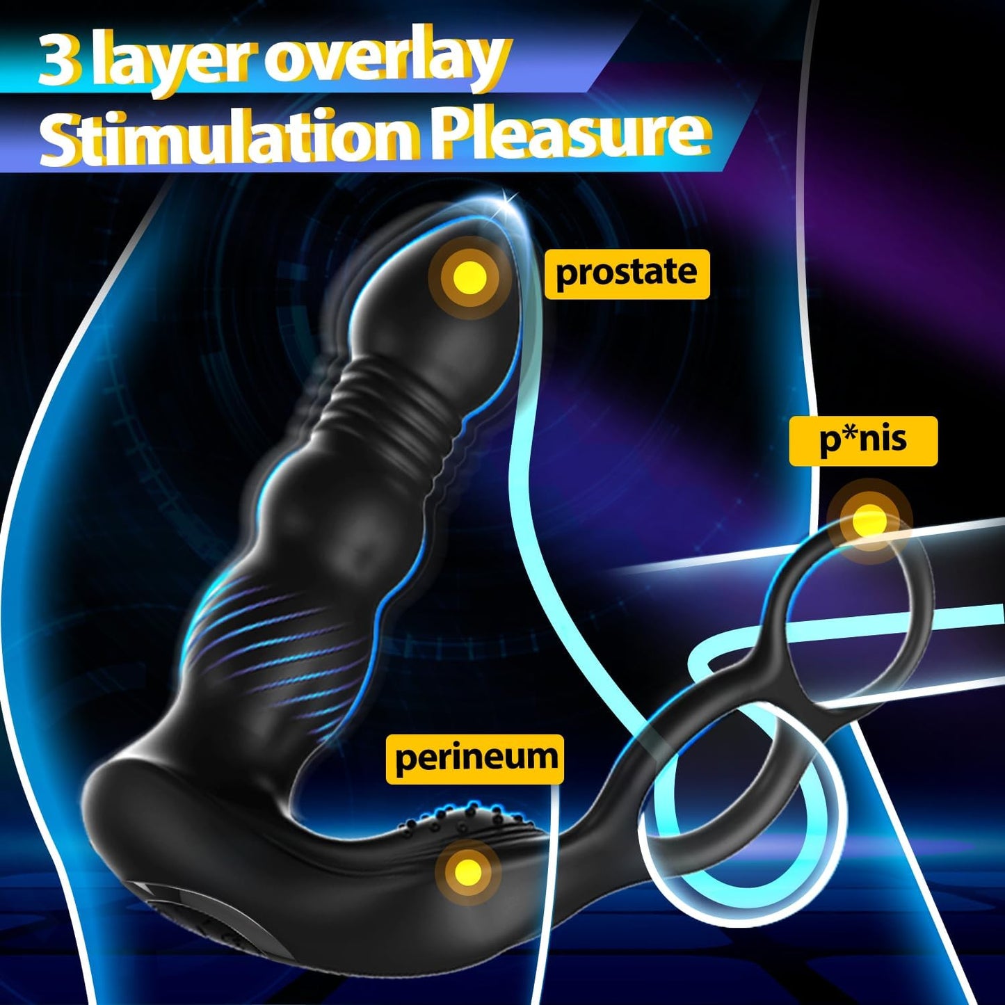 PrimeSurge 3 - in - 1 App - Controlled Anal Vibrator with Double Cock Rings - SinfulX