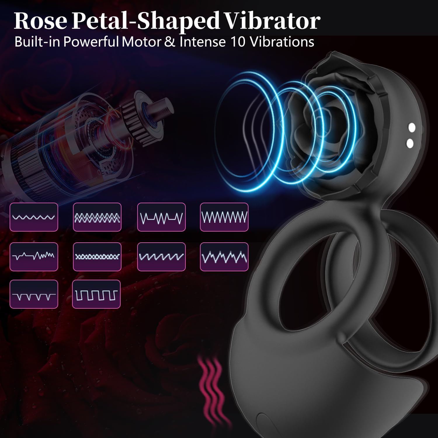 PleasureNova Rose Clitoral Penis Ring Stimulator - SinfulX