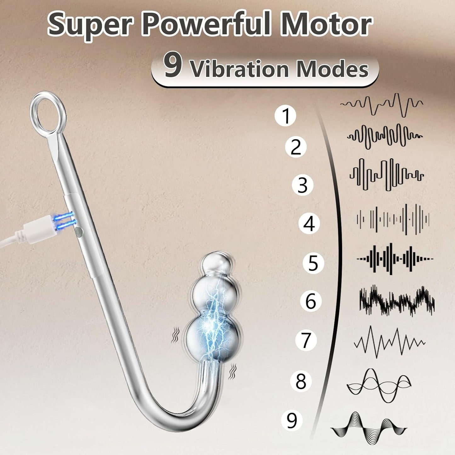 Vibrating Anal Hook BDSM Sex Bondage - Neck to Wrist Restraints Kit, Sex Toys for Couple Adjustable Back Handcuffs Bondage Restraints Set, Bed SM Adult Sex Game Play, Sex Toys for Beginner - SinfulX - 