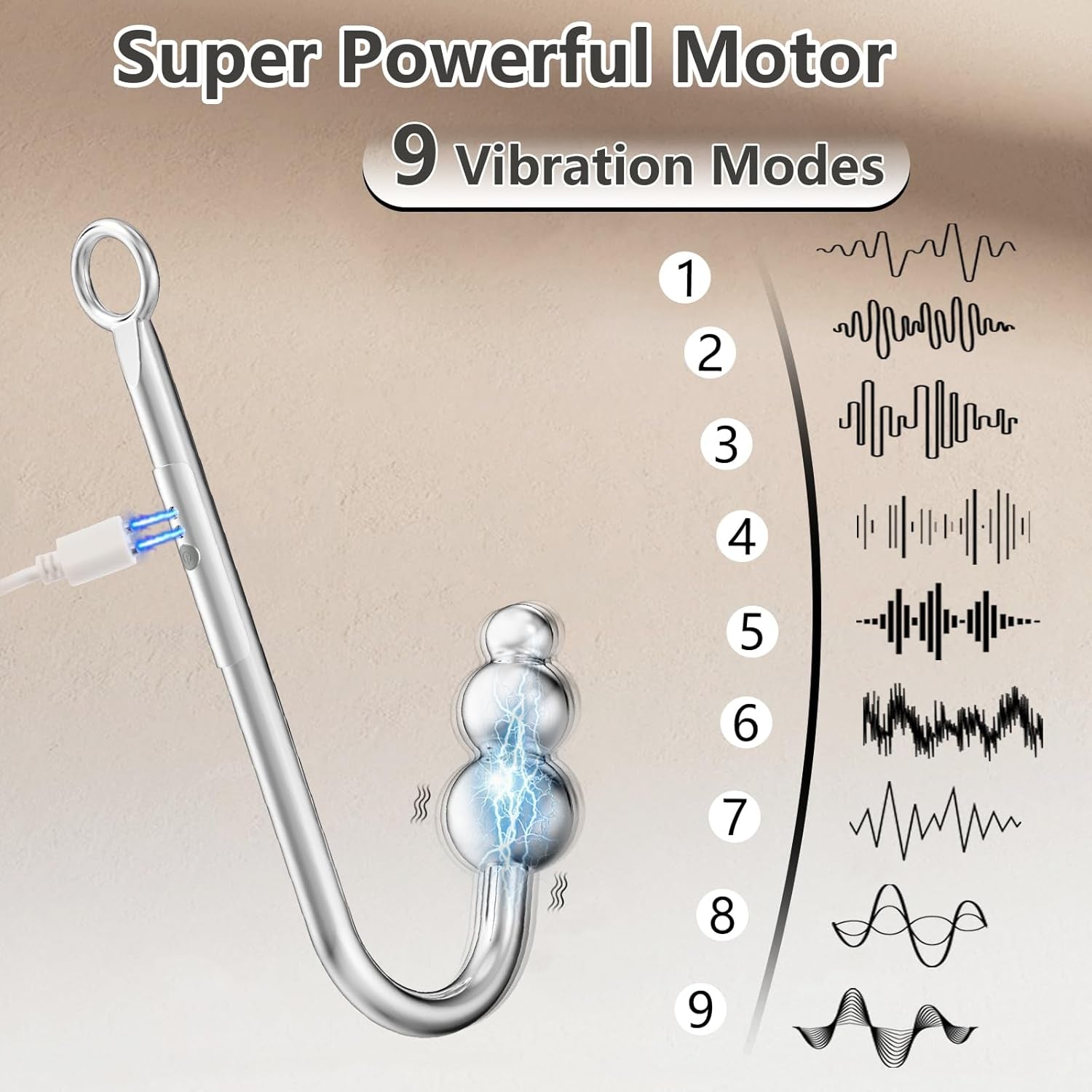 Vibrating Anal Hook BDSM Sex Bondage - Neck to Wrist Restraints Kit, Sex Toys for Couple Adjustable Back Handcuffs Bondage Restraints Set, Bed SM Adult Sex Game Play, Sex Toys for Beginner - SinfulX - 