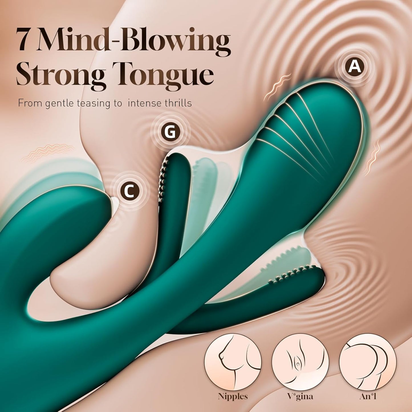 Vibrator Dildo Rabbit Sex Toys - G Spot Vibrator Massager for Women Clitoral Nipple Stimulation, 3 in 1 Sex Toys with 14 Vibration & 7 Tongue Licking Flapping, Adult Product Aurieel (Green) - SinfulX - 