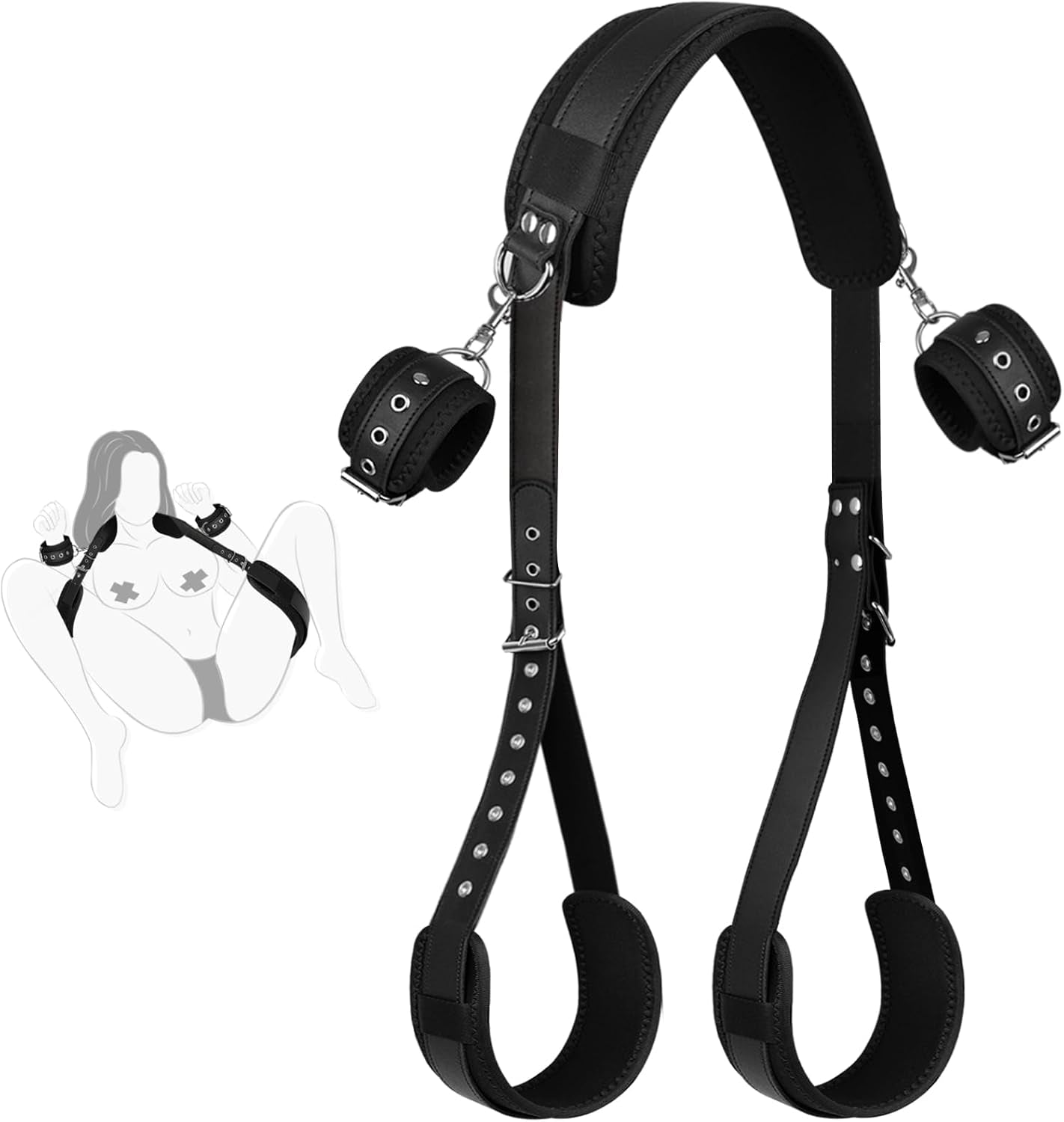 Sex Bondage BDSM Kit, Bed Restraints Set with Handcuffs Neck to Thigh/Ankle, Adjustable Leg Straps&Handcuffs for SM Adult Couples Game Play, Sex Toy for Women Beginner Leg Straps Tie Set Rope