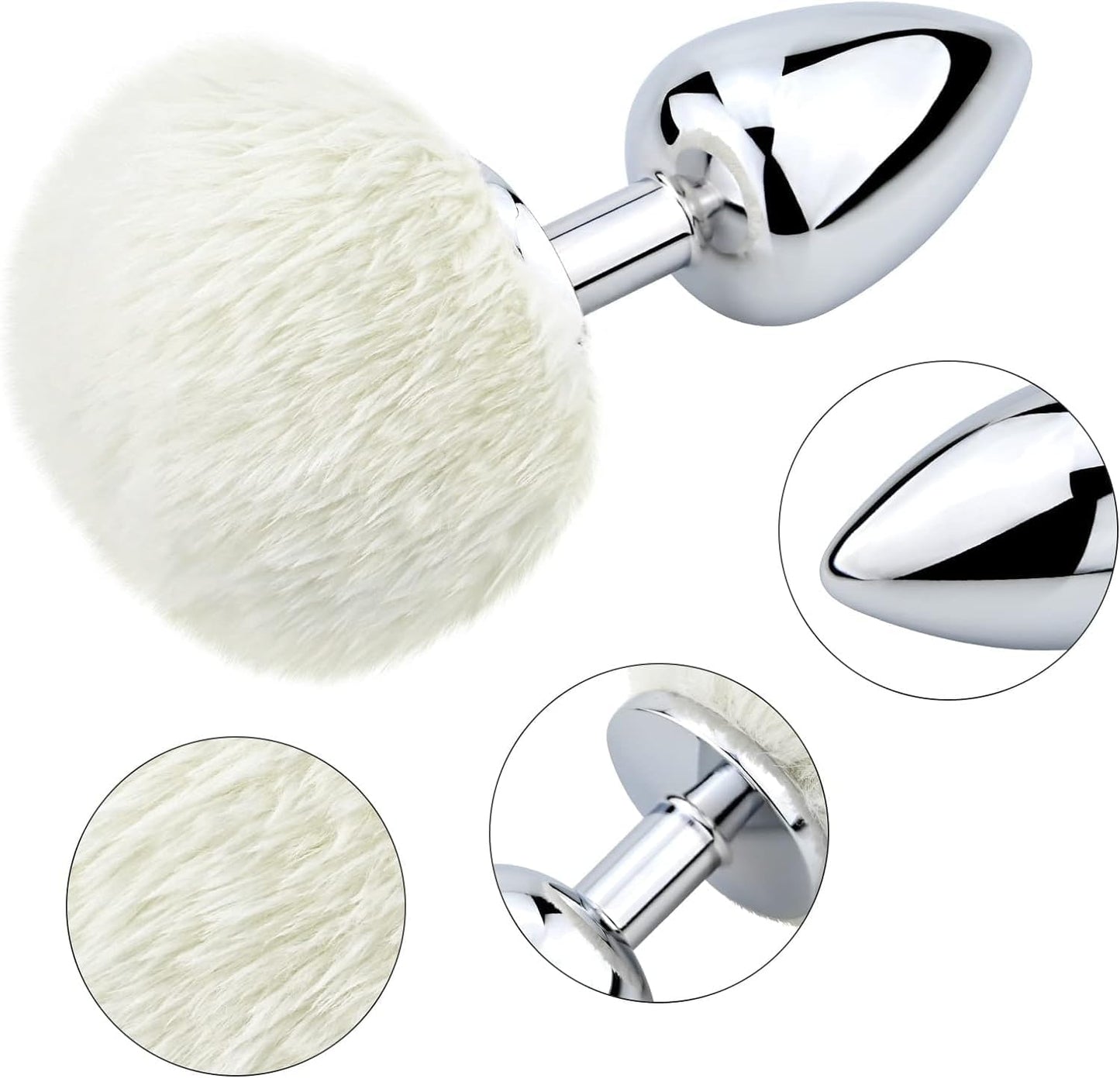 SnowBunny Small Bunny Tail Steel Butt Plug White - SinfulX - 