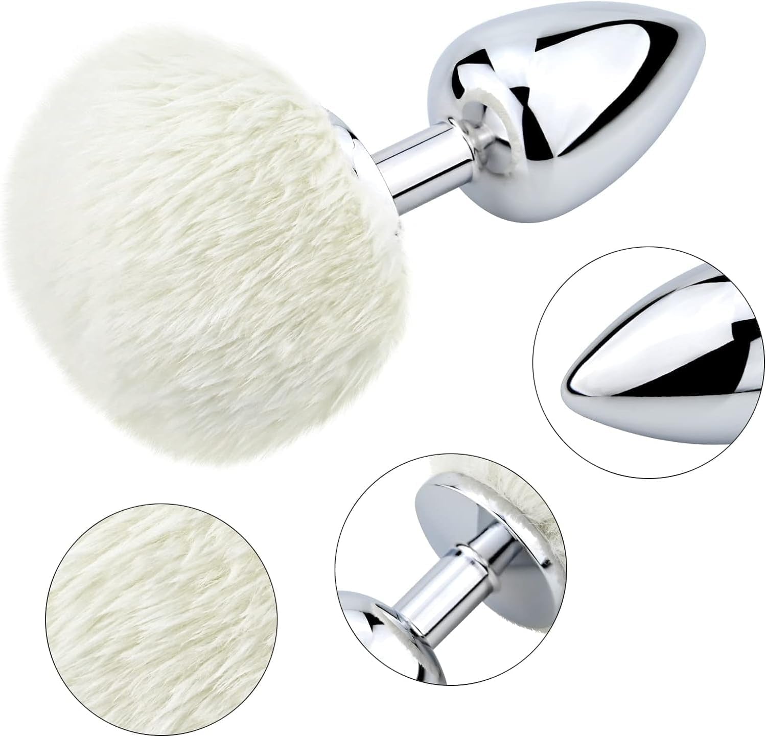 SnowBunny Small Bunny Tail Steel Butt Plug White - SinfulX - 