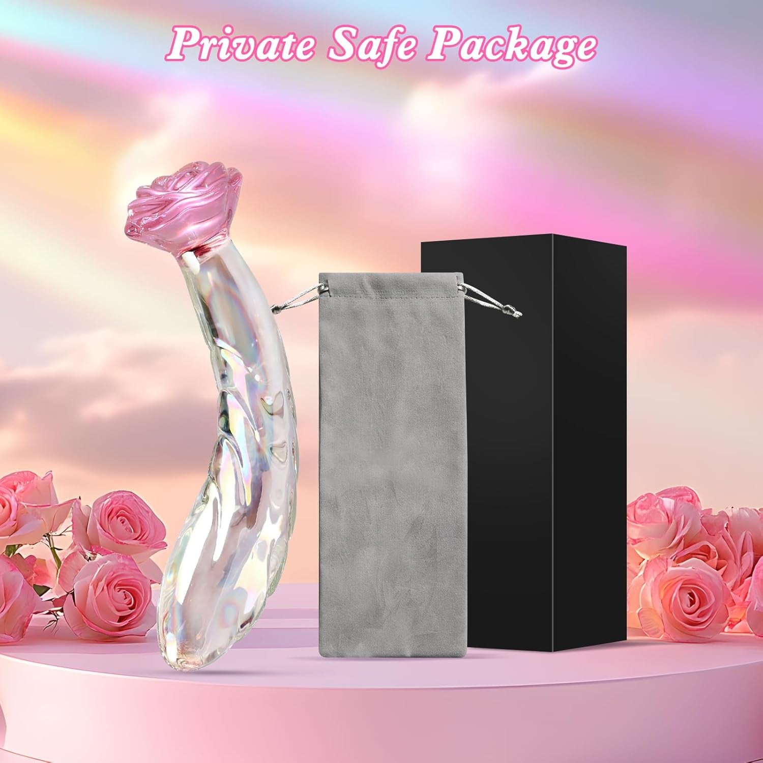 Anal Dildo Glass Rose Sex Toy - Butt Plug Rainbow Monster Dildo for Beginner, 7.2 Inch Small Glass Dildo as a Clitoral G Spot & Anal Plug Sex Toys for Men Women & Couples Sexual Pleasure - SinfulX - 