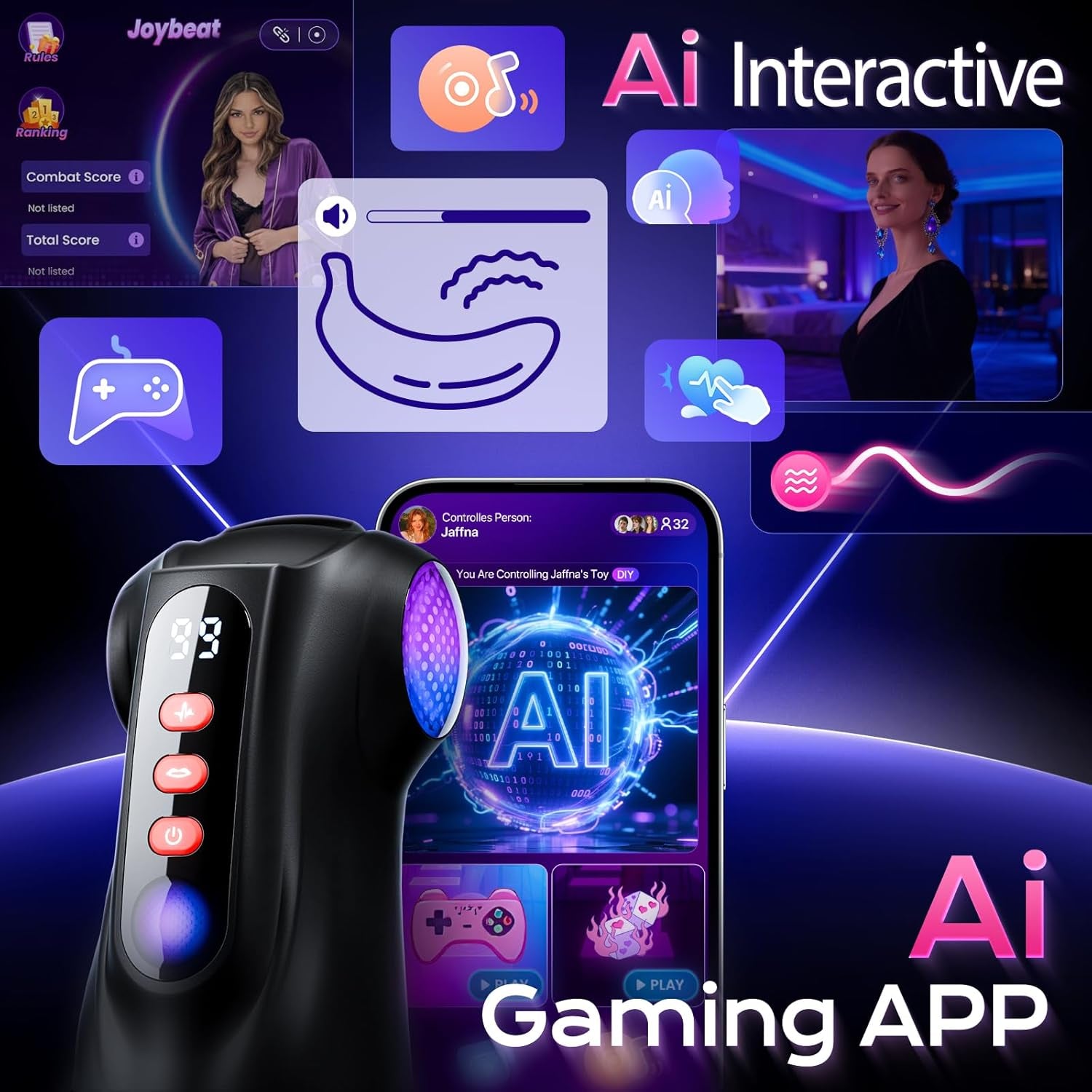 Male Masturbator Sex Toys for Men - 3 Sleeves AI Sync Pocket Pussy Penis Pump with 9 Sucking & 9 Vibrating, APP Adult Toys Mens Sex Toy, Colorful Lighting Stroker Machine Erotic Massage Kits - SinfulX - 