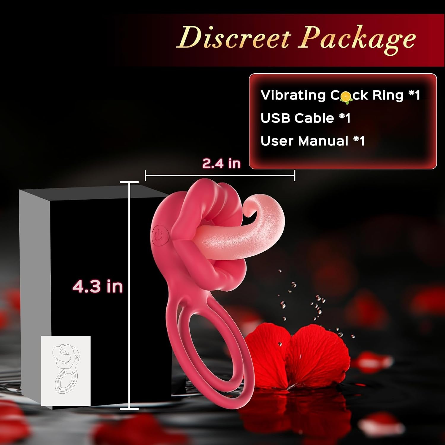 TongueWave Tongue Clit Vibrating Cock Ring 10 Modes Silicone - SinfulX - Personal Care > Sexual Wellness > Couples Cock Ring