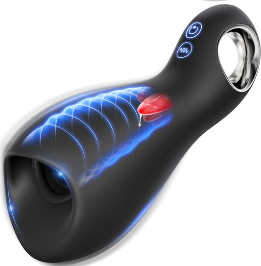 Sex Toys for Men Tongue Vibrator - Male Sex Toy with 10 Vibrating & Licking Modes for Penis Training, Loop - Handle Penis Vibrator Adult Toy for Men Massage Oils - SinfulX - 