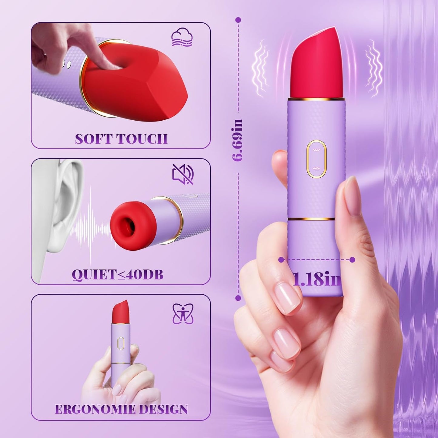 Sucking Bullet Vibrator Adult Sex Toys,2 In1 Lipstick Vibrators,G - Spot Nipple Stimulation with 10 Vibration 3 Suction Modes,Liquid Silicone Adult Toys for Women,Thumping Clit Rose Toys for Female - SinfulX - 