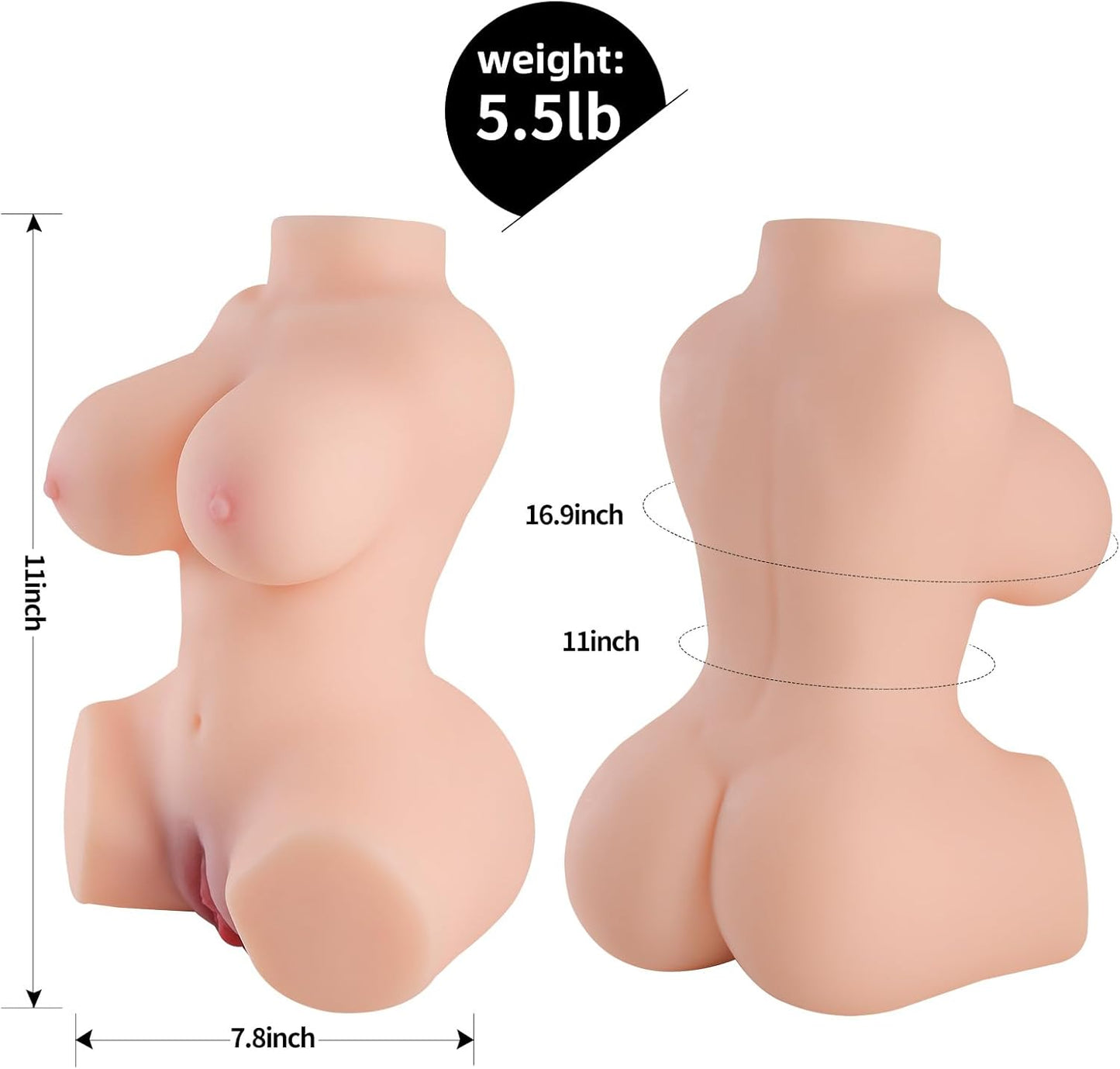 Pocket Pussy Sex Doll for Men Male Masturbator with Pussy Ass 3 in 1 Realistic Male Sex Toys Adult Female Torso with Boobs Tight Vagina Anal, 3D Lifesize Love Doll Stroker - Zz - SinfulX - 