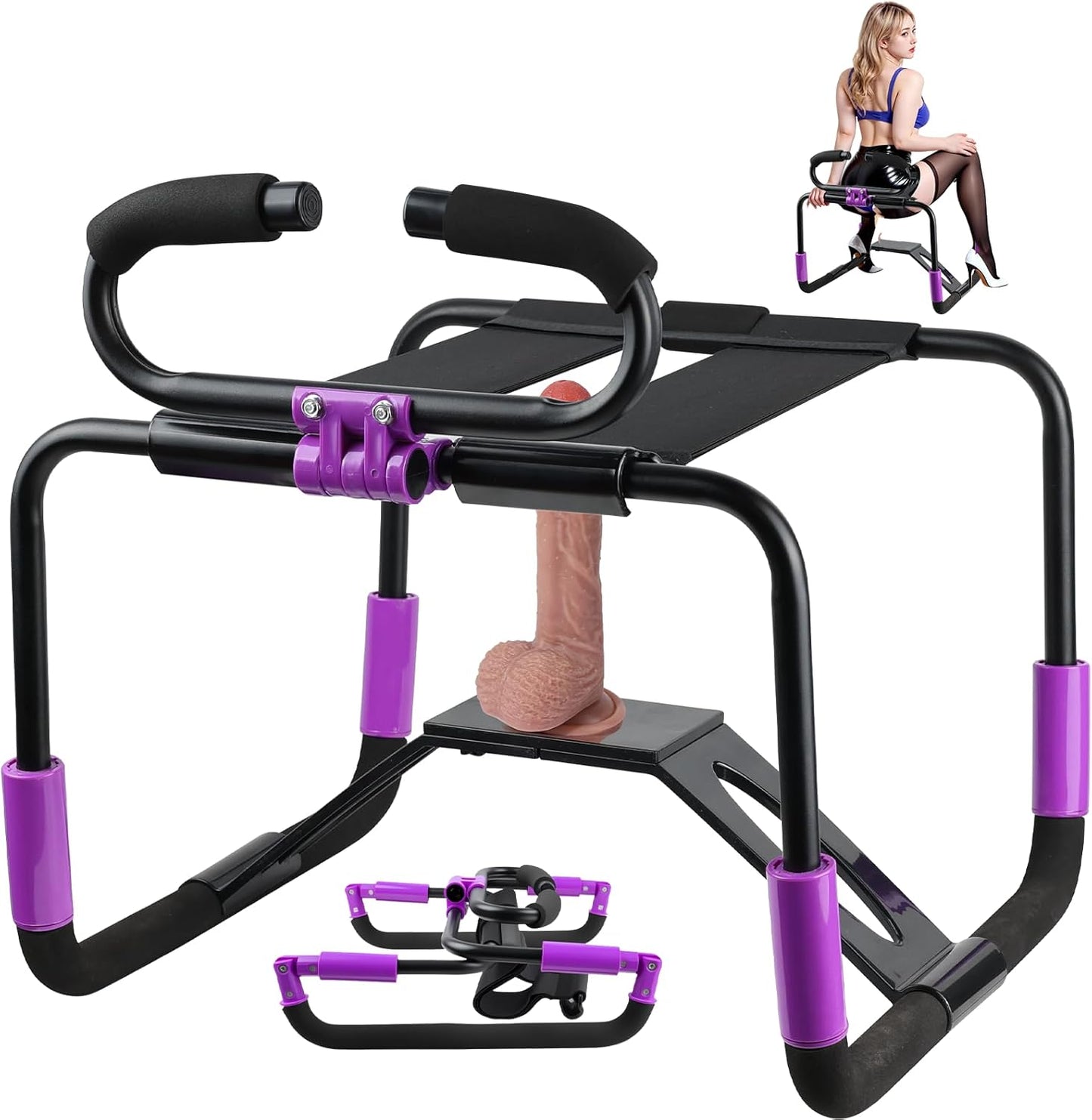 Foldable Sex Chair with No Assembly Required Design，Bdsm Sex Furniture with Adjustable Handrails, Sex Position Enhancer Chair Love Position Aids Sex Toy Sex Bench for Women Couples Adult (Black) - SinfulX - 