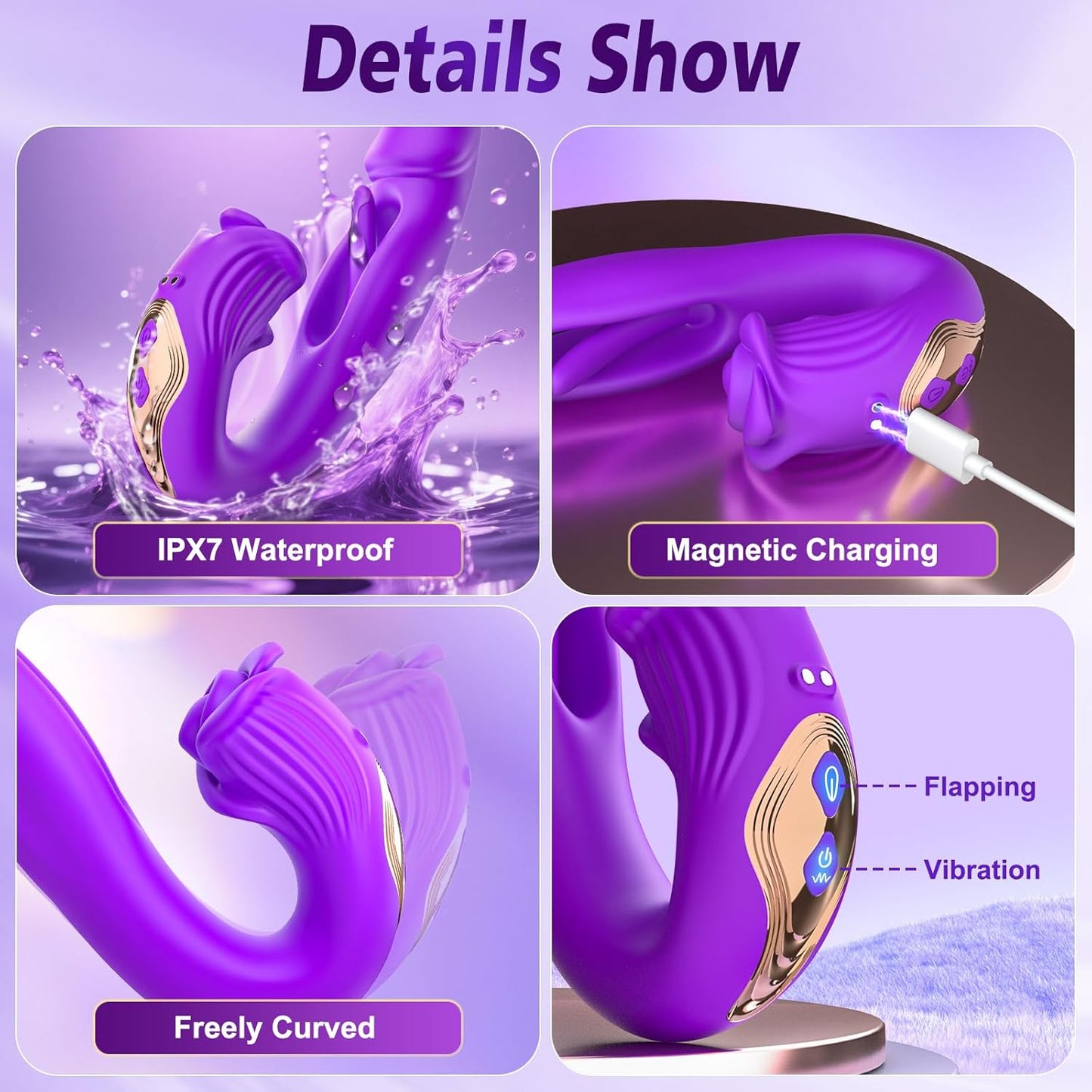 Vibrator Rabbit Dildos Sex Toys for Women  G Spot Vibrator Finger Massager with 9 Vibration & Flapping, Rose Clitoral Anal Nipple Stimulator, 3 in 1 Adult Sex Toys for Female Couple Games