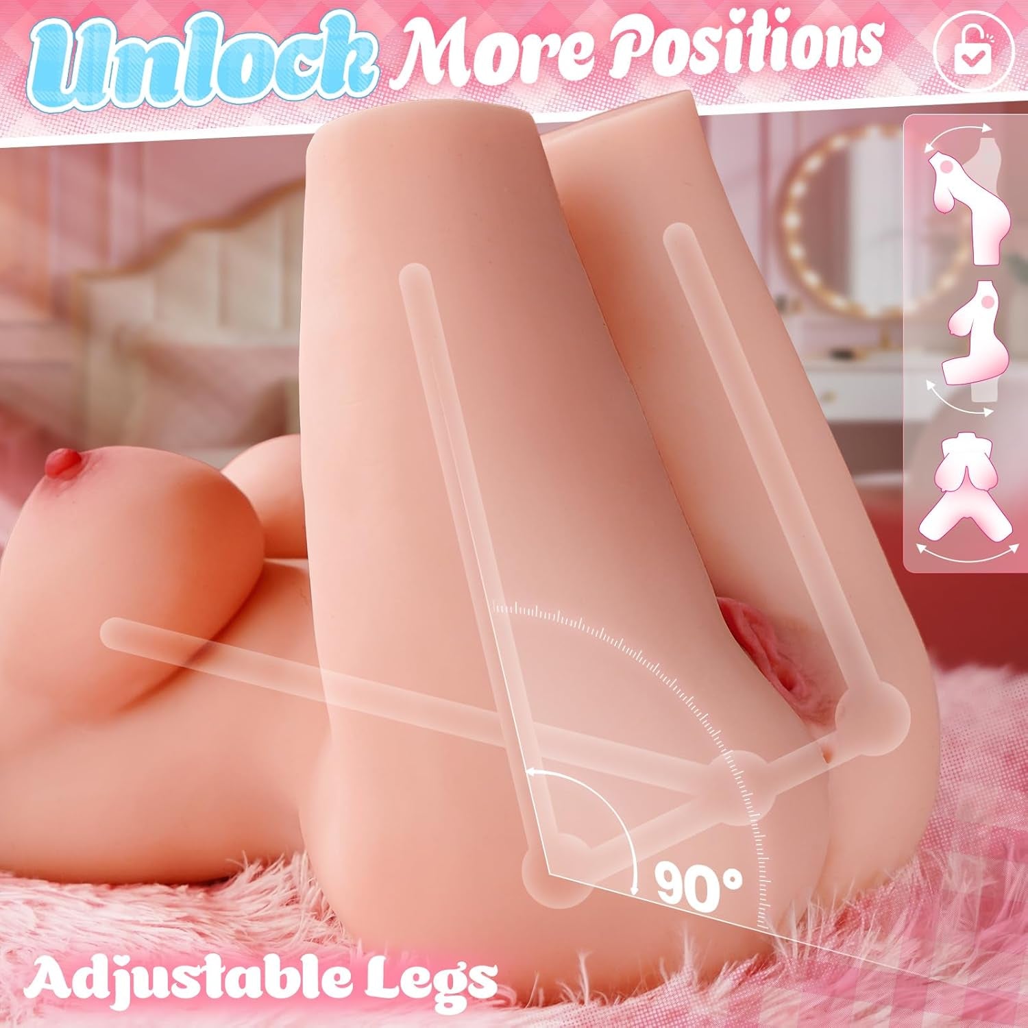 Sex Doll Pocket Pussy - Life Size Natural Full Bust & Hips with Soft Touch Male Sex Toy, Torso Sex Dolls Built - In Adjustable Skeleton with Realistic Textured Tunnel Sex Toys for Men - SinfulX - 