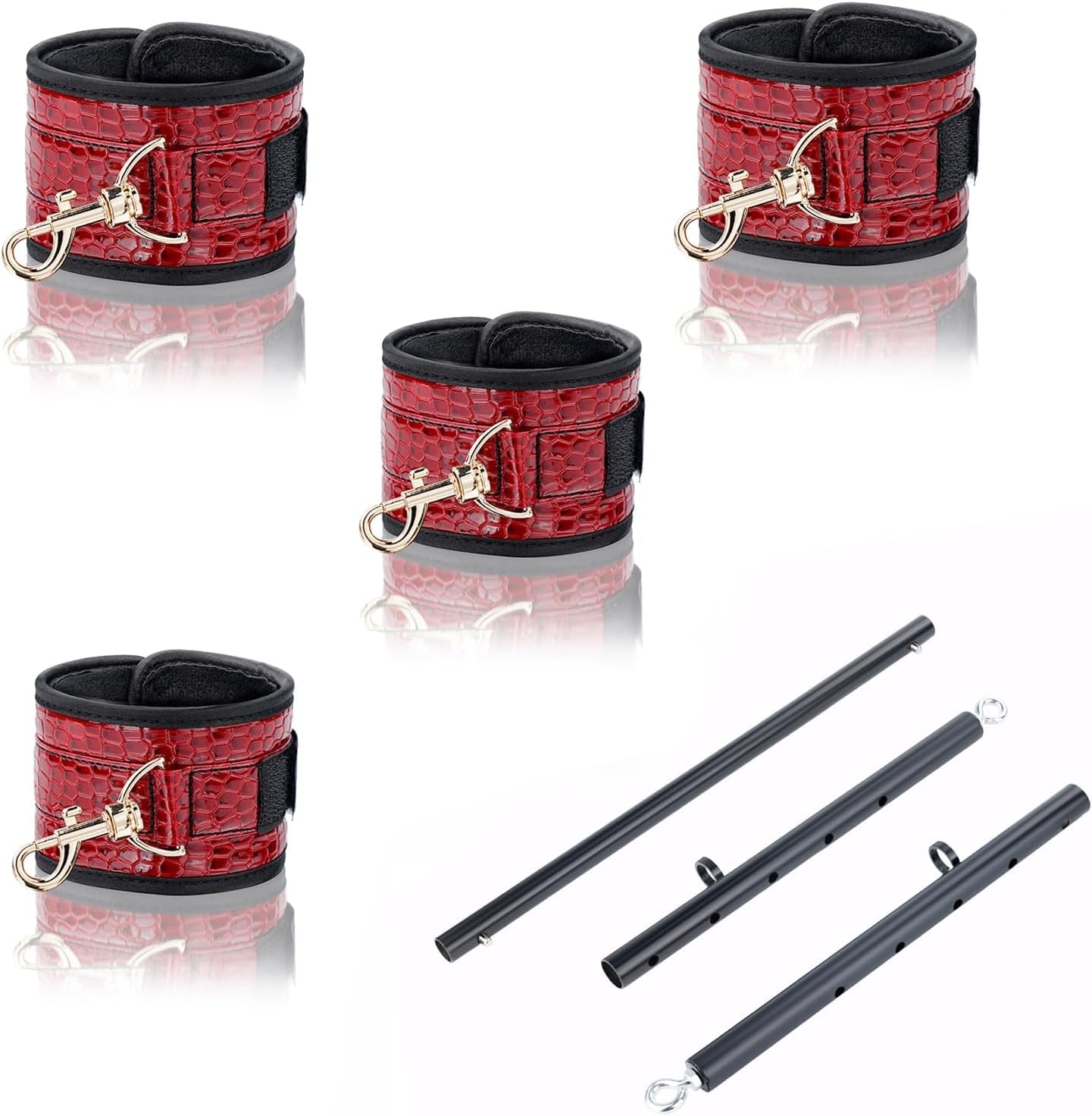 Spreader Bar Heavy Duty Stainless Steel Expandable Bar Home Gym with 4Pcs Furry Crocodile Red Adjustable Strap,Sports Aid Training Pilates Aid Kit,Indoor Yoga Set - SinfulX - 