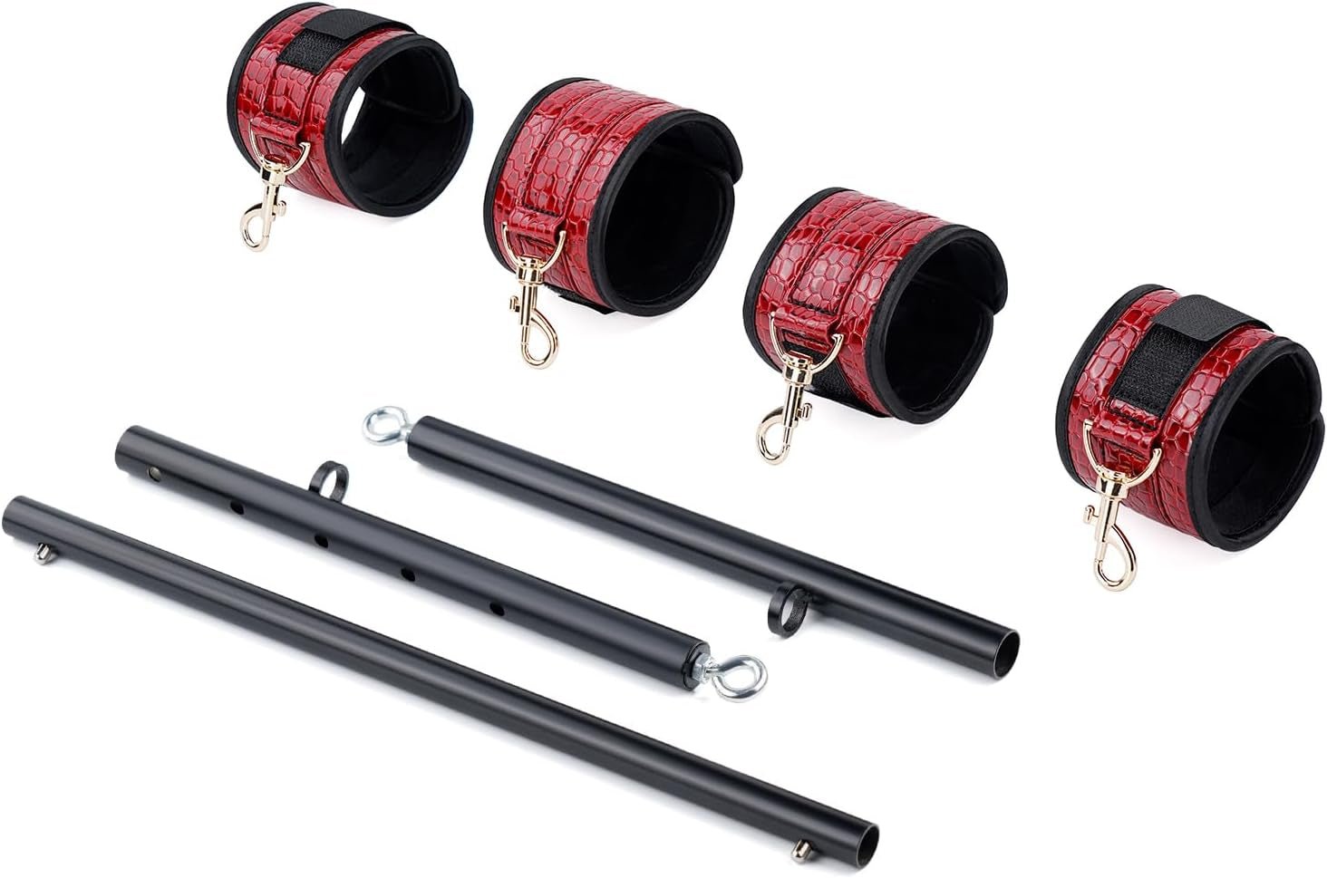 Spreader Bar Heavy Duty Stainless Steel Expandable Bar Home Gym with 4Pcs Furry Crocodile Red Adjustable Strap,Sports Aid Training Pilates Aid Kit,Indoor Yoga Set - SinfulX - 