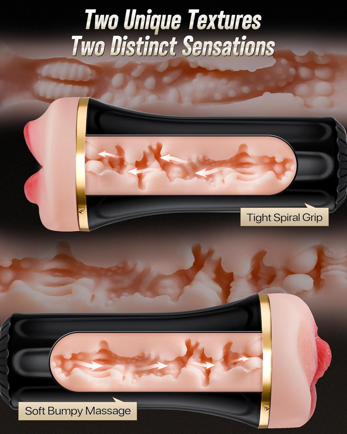 Male Masturbator with Dual Sleeves - 7.5In Pocket Pussy & Mouth Textured Soft Fleshy TPE Channel Sex Toys for Men, Adjustable Suction Male Manual Stroker, Penis Training Adult Toys, Easy-Clean