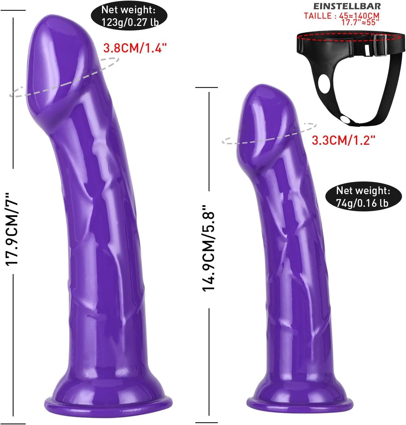 Harness Strap - On Realistic Dildos - Adjustable Strapless Strap - On Dildos with 2 Removeable Dildo Anal G - Spot Stimulation Sex Toys for Women Couples Lesbian (Double Dildo Purple) - SinfulX - 