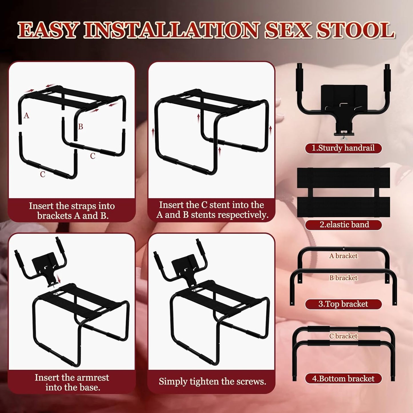 Multifunction Sex Position Enhancer Chair, Sex Stool with Adjustable Handrail&Phone Stand, Easy to Assemble, 350Lbs Weight Capacity, Sex Position Aid Bounced Sex Toys Furniture for Couples Women Men - SinfulX - 