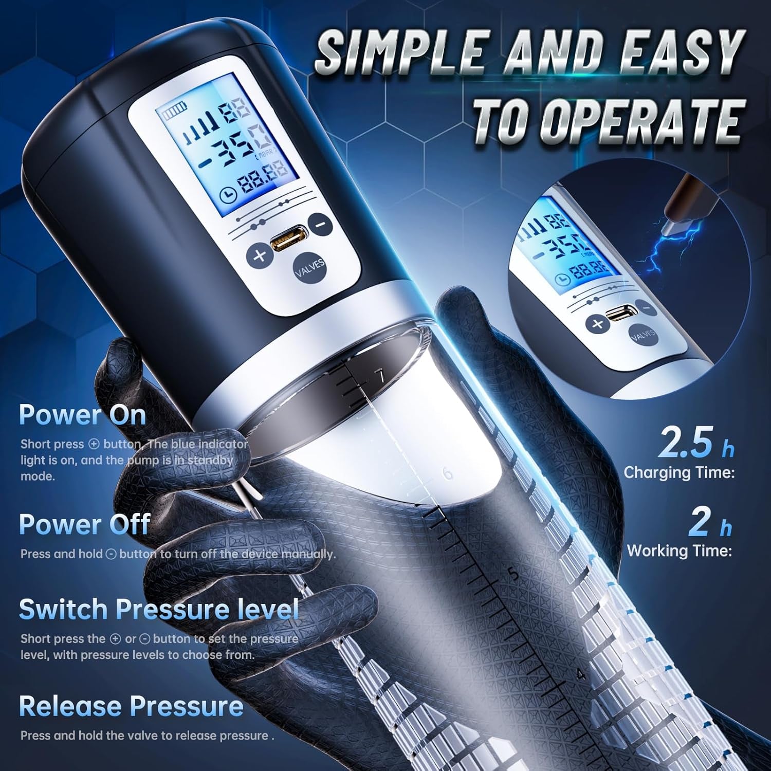 Male Penis Pump Sex Toys, Automatic Enlargers & Extend Pump for Men with LED Display, Adult Toys for Men Electric Penis Entender Erection Pumps, Sex Toys - Pumps & Enlargers (6 Cock Rings) - SinfulX - 