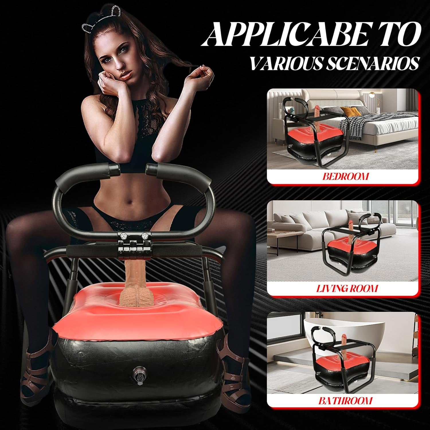 Sex Chair with Dildo Adjustable Handrail, Inflatable Sex Bench for Couples, G - Spot Sex Positioning, Portable Adult Furniture for Bedroom Fun Weightless Position Sex Bench for Couples - SinfulX - 