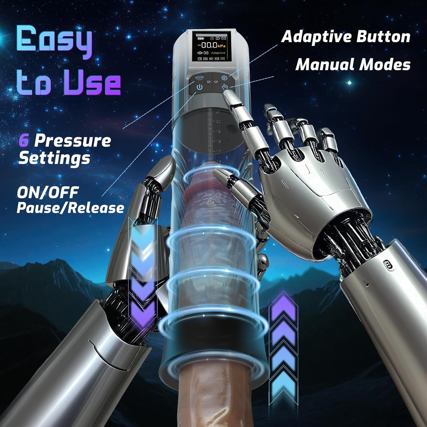 Penis Pump Sex Toys, Pussy Pump Sex Toys for Men Dick Pump with Adaptive Mode and 6 Sucking Modes, Sex Toys - Pumps & Enlargers Adult Toys for Penis Extender Penis Pumps with 6 Penis Rings - SinfulX - 