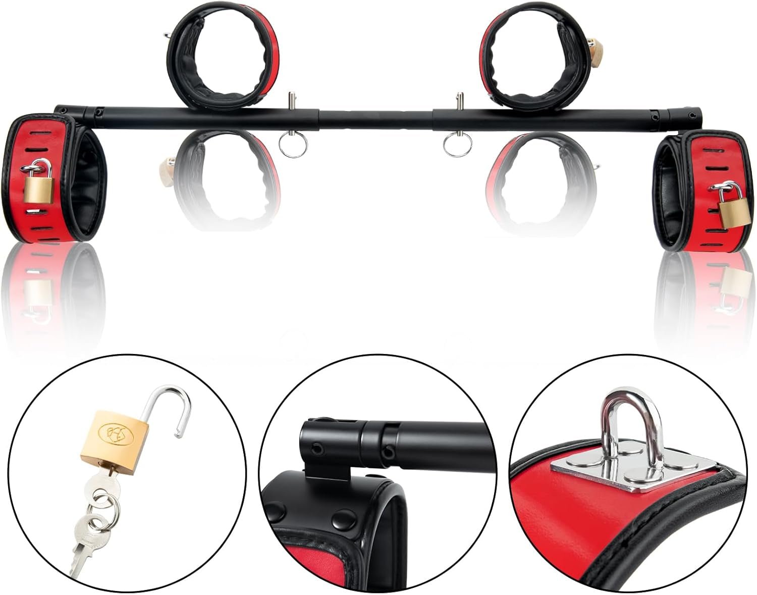 Spreader Bar Heavy Duty Swiveling Stainless Steel Bar Home Gym Equipment with 4 Furry PU Adjustable Cushioned Straps for Fitness Training, Pilates and Yoga Accessories Kit. - SinfulX - 