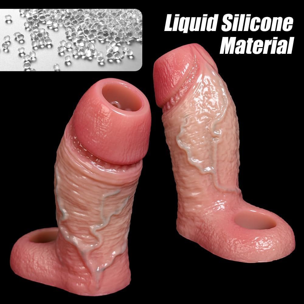 6.7'' Girth Thick Realistic Penis Sleeve Cock Sleeve,Cock Ring Penis Extender Ultra - Soft Silicone Cock Sleeve Penis Ring Adult Sex Toys for Men Couples - SinfulX - 