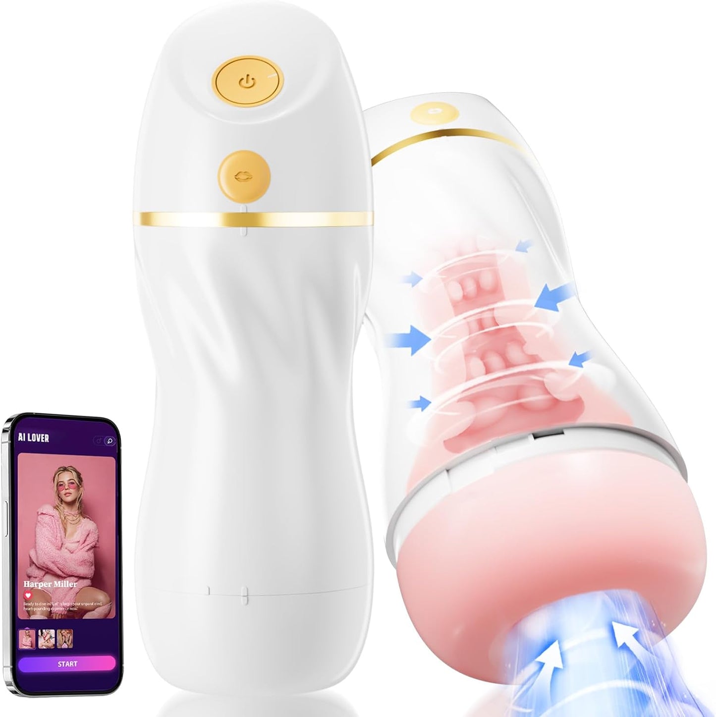 AI Interactive Sucking Male Masturbators - 7 Vibration & Suction Hands Free Pocket Pussy Male Stroker with 3D Realistic Textured, Blowjob Toy Penis Pump Adult Male Sex Toys for Men Sex Machine