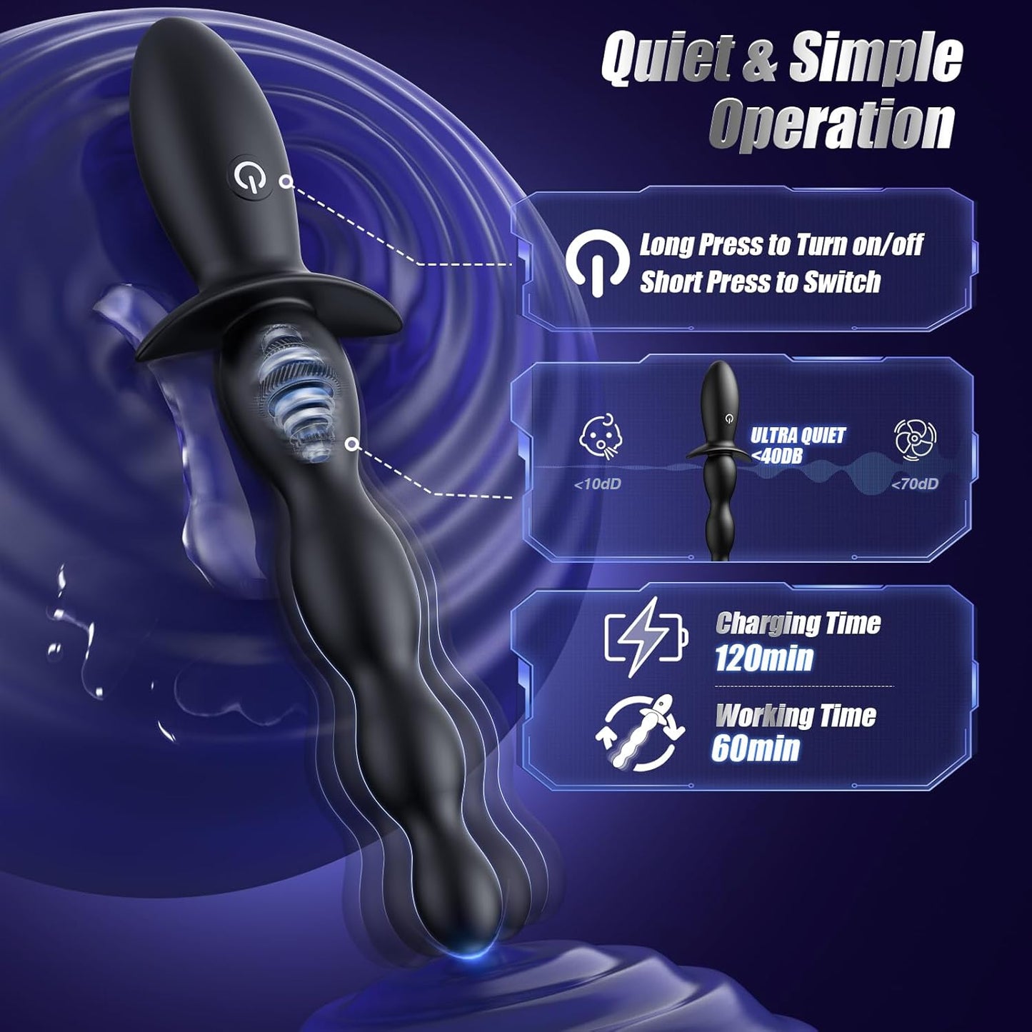 Anal Beads Prostate Massager - Anal Vibrator Beginner - Friendly 10 Vibrating Butt Plug with APP Control, Flexible Soft Silicone Anal Toys Male Sex Toys for Men Women Couples Waterproof - SinfulX - 