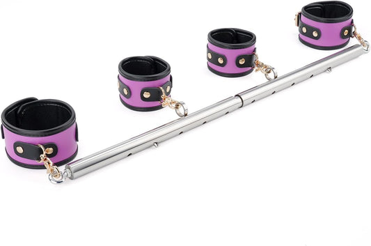 Spreader Bar Heavy Duty Stainless Steel Expandable Bar Home Gym with 4Pcs Furry Crocodile Red Adjustable Strap,Sports Aid Training Pilates Aid Kit,Indoor Yoga Set - SinfulX - 