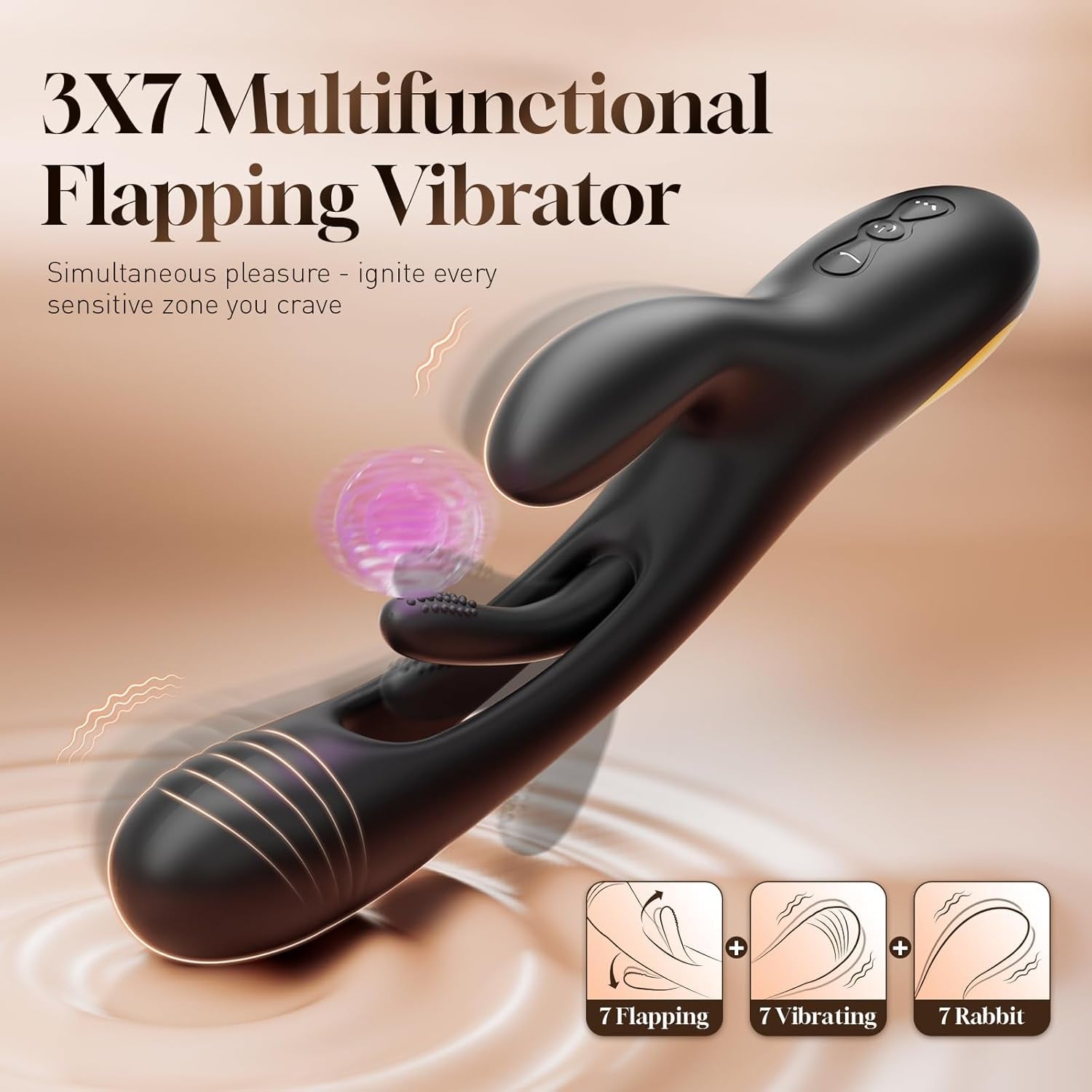 Vibrator Dildo Rabbit Sex Toys - G Spot Vibrator Massager for Women Clitoral Nipple Stimulation, 3 in 1 Sex Toys with 14 Vibration & 7 Tongue Licking Flapping, Adult Product Aurieel (Black)