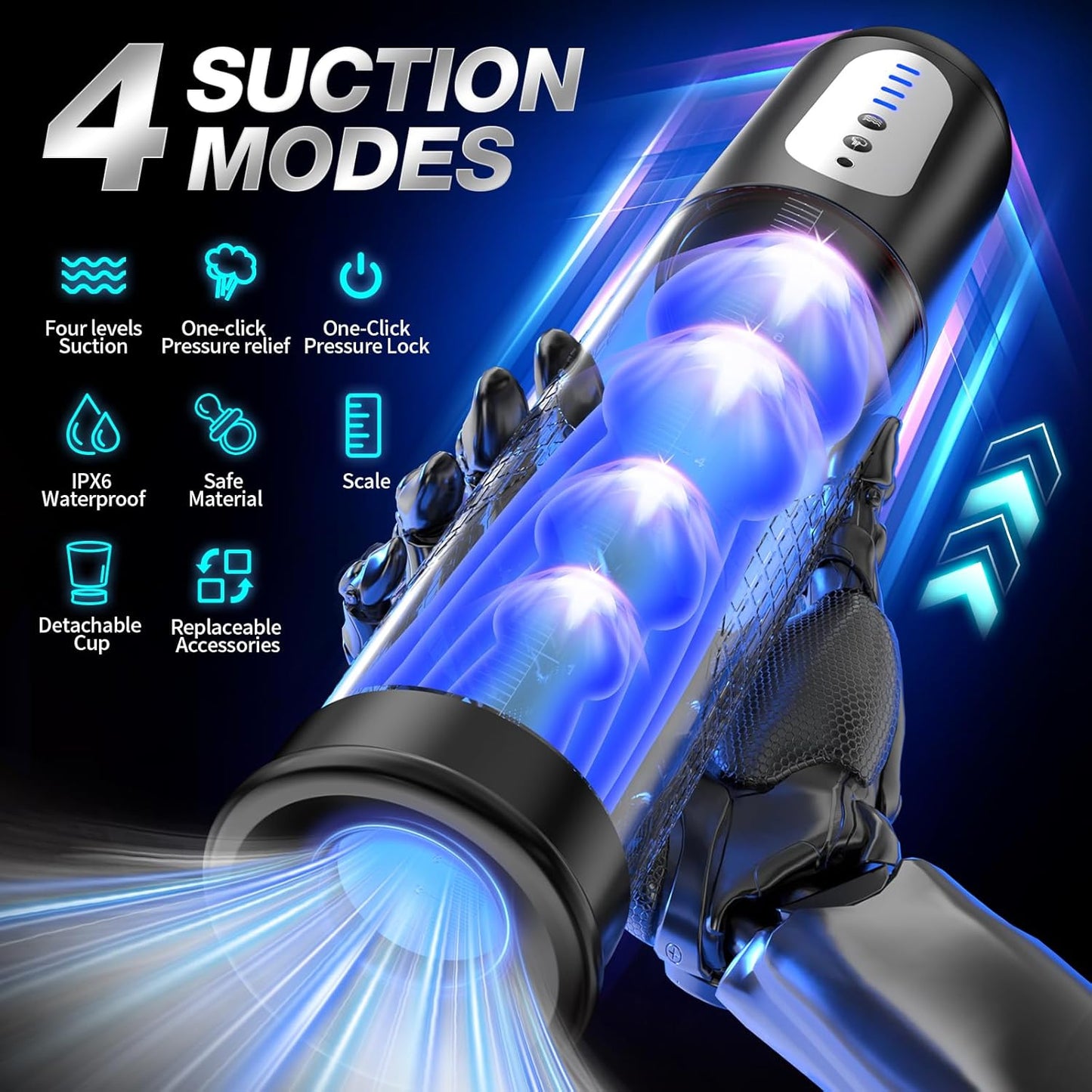 Electric Penis Pump Sex Toys - Automatic Penis Vacuum Enlargement Pump with 4 Suction Intensities, Digital Display & Powerful Suction, Rechargeable Adult Toys Training for Men Stronger Bigger Erection - SinfulX - 