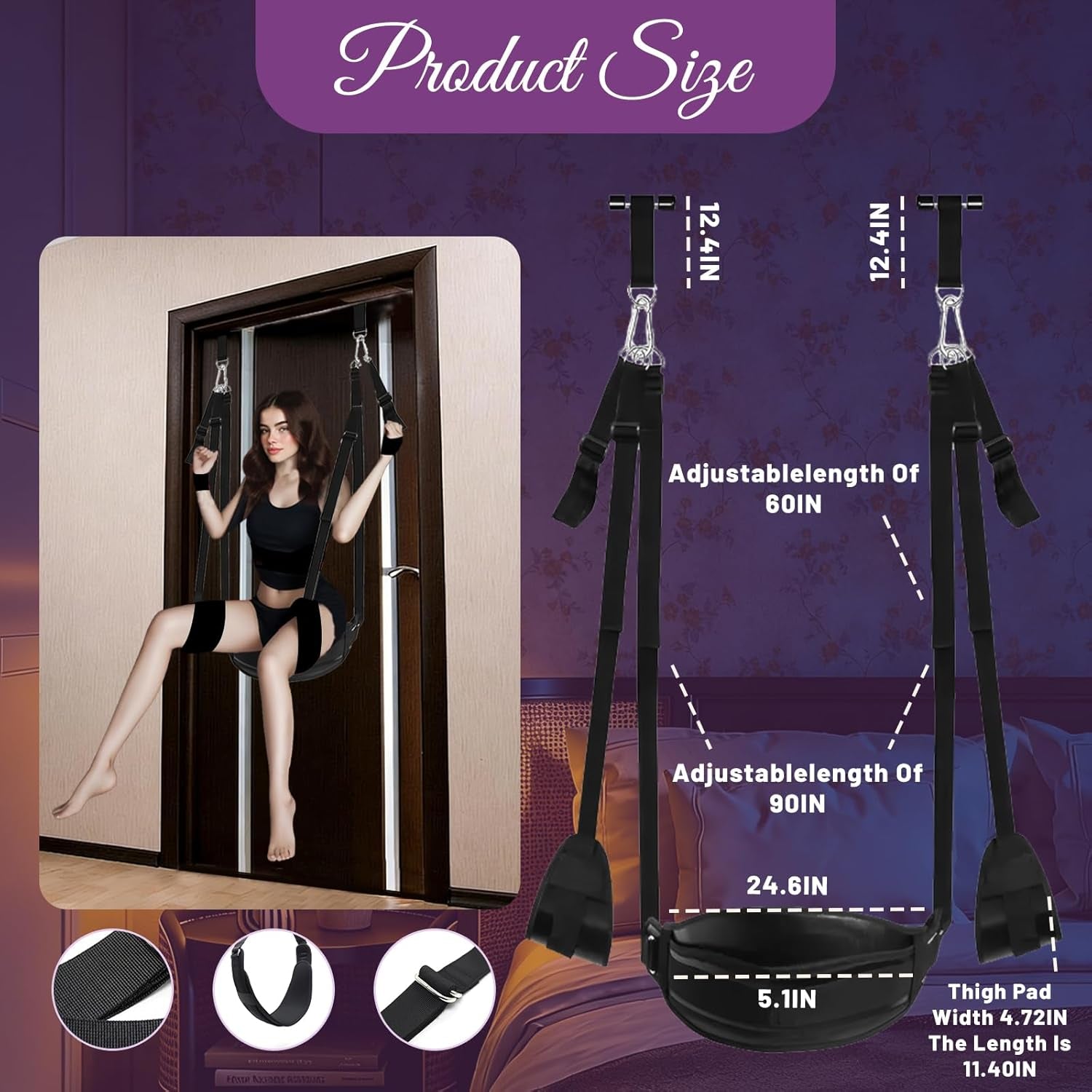 AetherLift Adjustable Door Sex Swing with Restraints - SinfulX - Personal Care > Sexual Wellness > Sex Swing