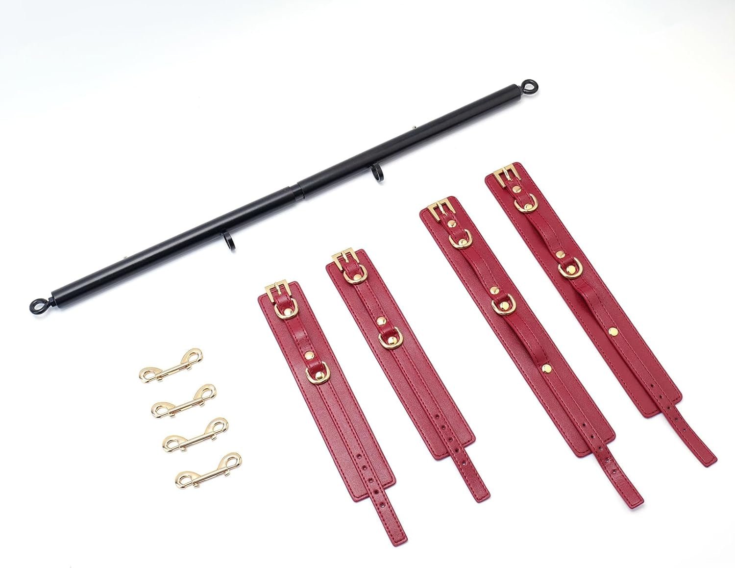 Spreader Bar Heavy Duty Stainless Steel Expandable Bar Home Gym with 4Pcs Furry Crocodile Red Adjustable Strap,Sports Aid Training Pilates Aid Kit,Indoor Yoga Set - SinfulX - 