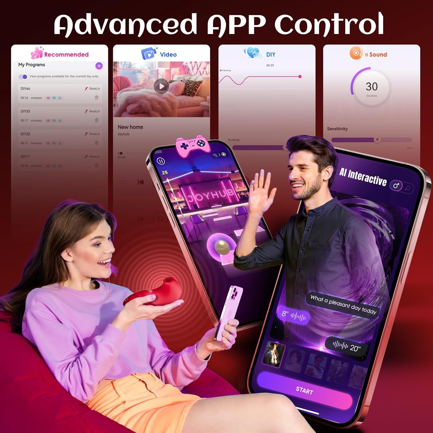 Vibrator Adult Sex Toys - AI Sync Rose Toy Adult Toys for Women Clitoral Nipple Sucker Vibrators with 7 Sucking & Vibrating Modes, Womens Rose Sex Toy Suction Vibrator for Woman Couples - SinfulX - 