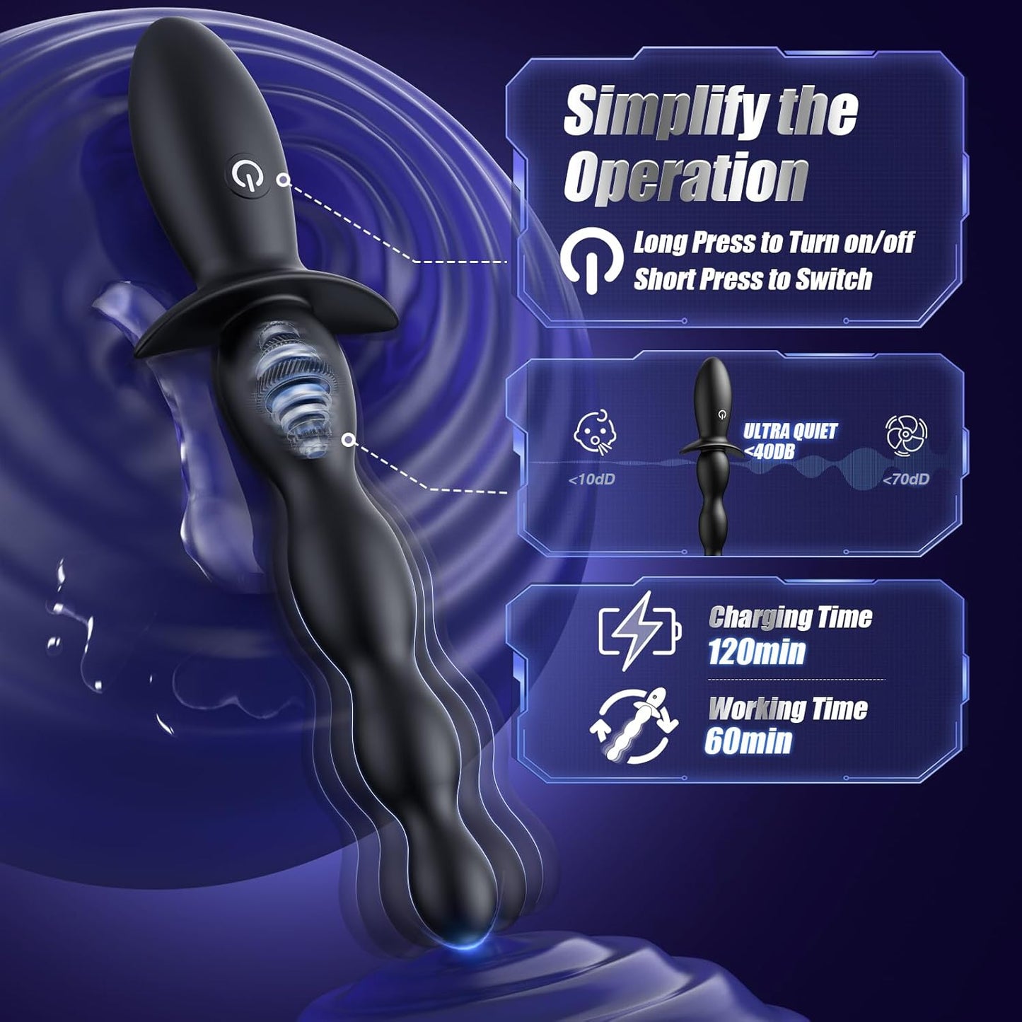 Anal Vibrator Prostate Massager - Beginner-Friendly 10 Vibrating Butt Plug Anal Beads with APP Control, Flexible Soft Silicone Anal Toys Waterproof Male Sex Toys for Men Women Couples