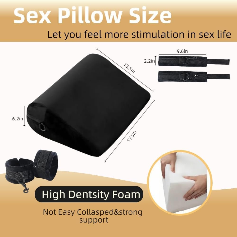 NoirBond Black Foam Positioning Wedge Pillow with Handcuffs - SinfulX - Personal Care > Sexual Wellness > Sex Pillow