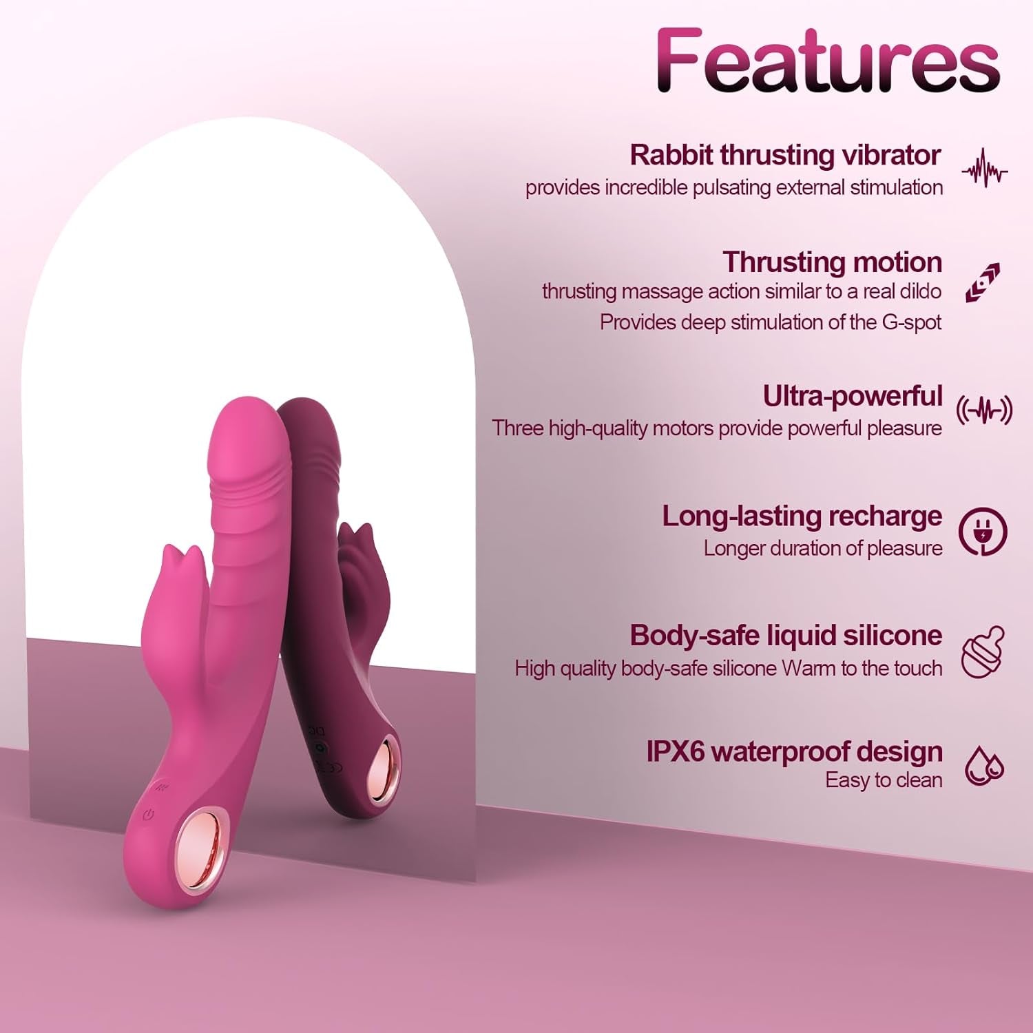 Vibrator Sex Toys Thrusting Dildo, Rabbit Vibrators Adult Toys with 3 Thrusting & 10 Vibrating Modes for G Spot Vagina Anal Sex Stimulation, Silicone Dildos Adult Sex Toy for Women & Couple - SinfulX - 